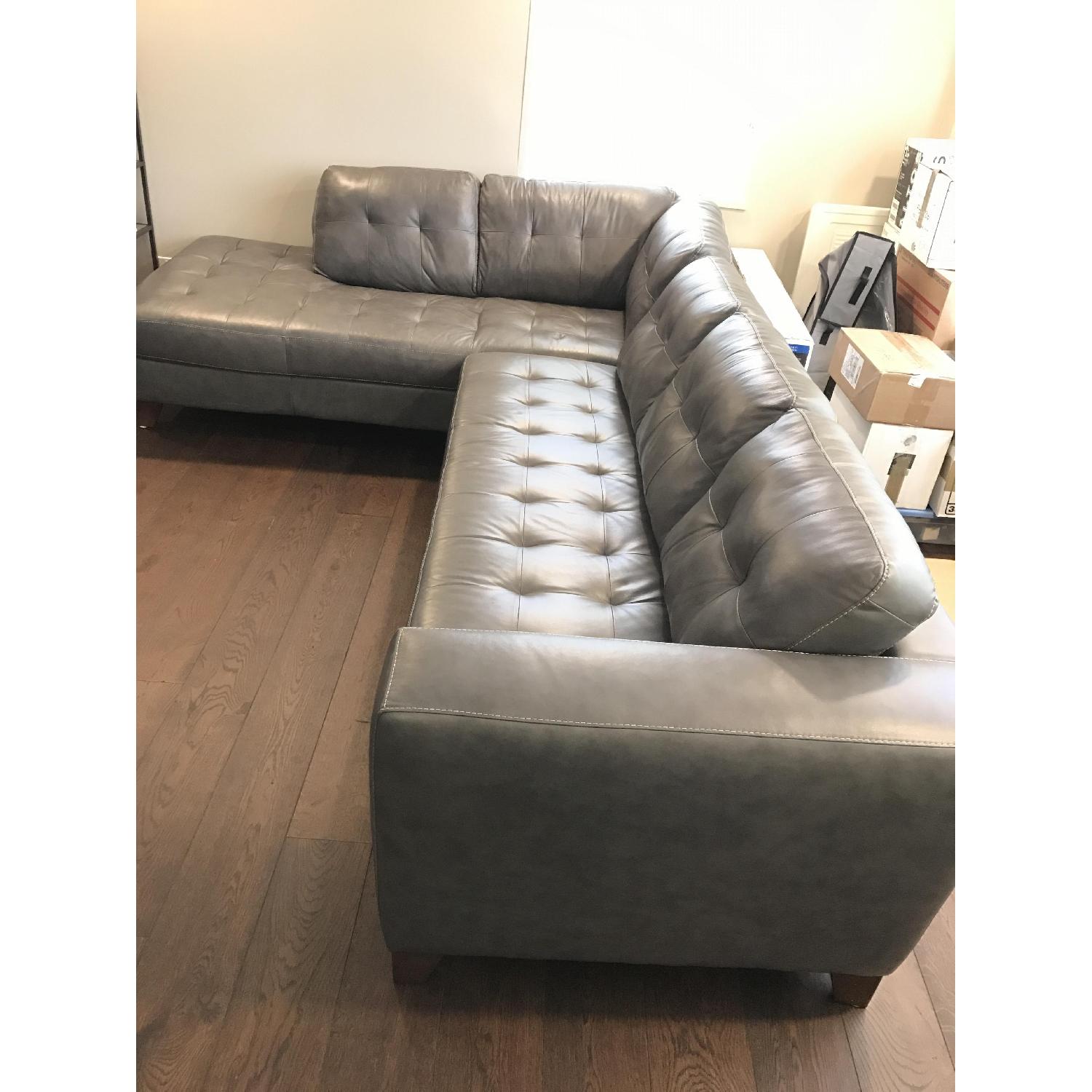 Macy's Grey Leather Sectional Sofa - image-2