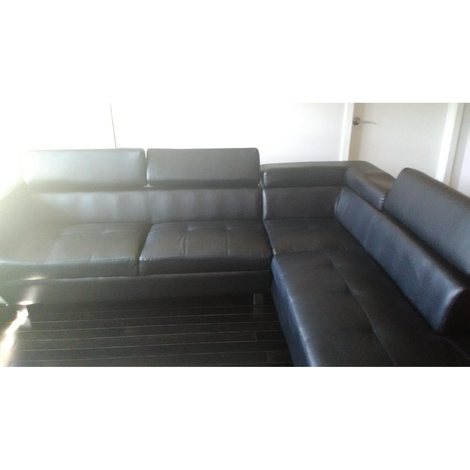 Black Leather Corner Sectional Sofa - image-1