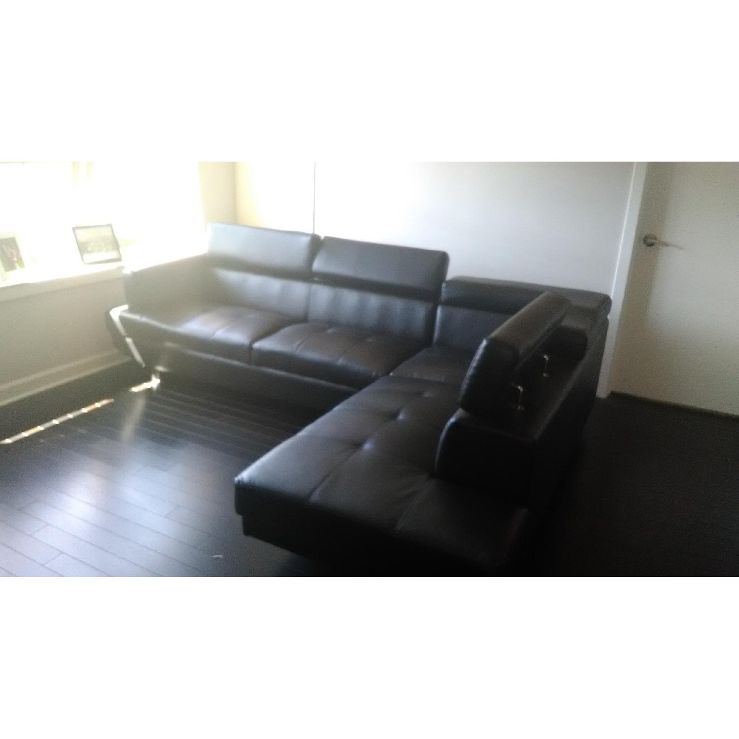 Black Leather Corner Sectional Sofa - image-2