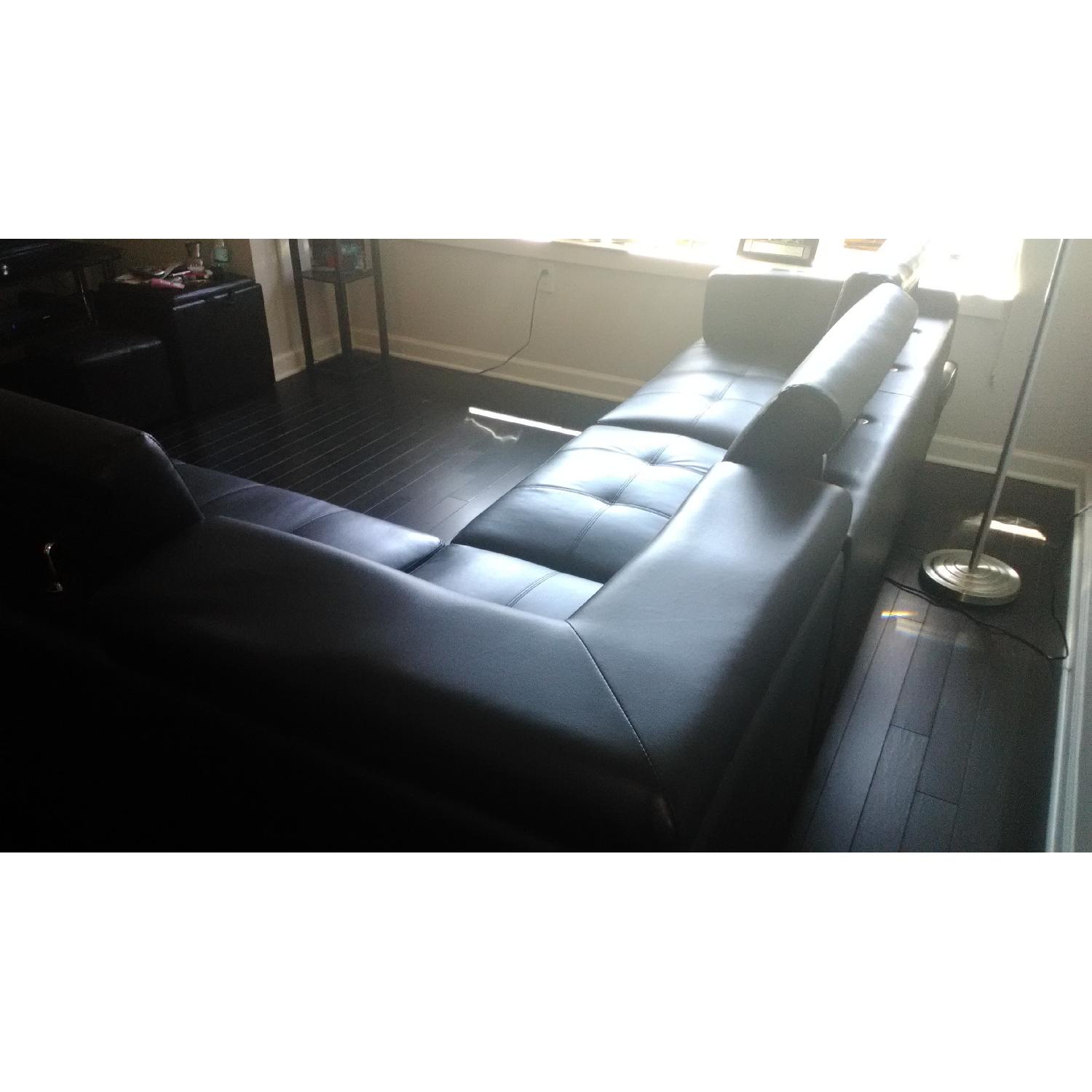 Black Leather Corner Sectional Sofa - image-4