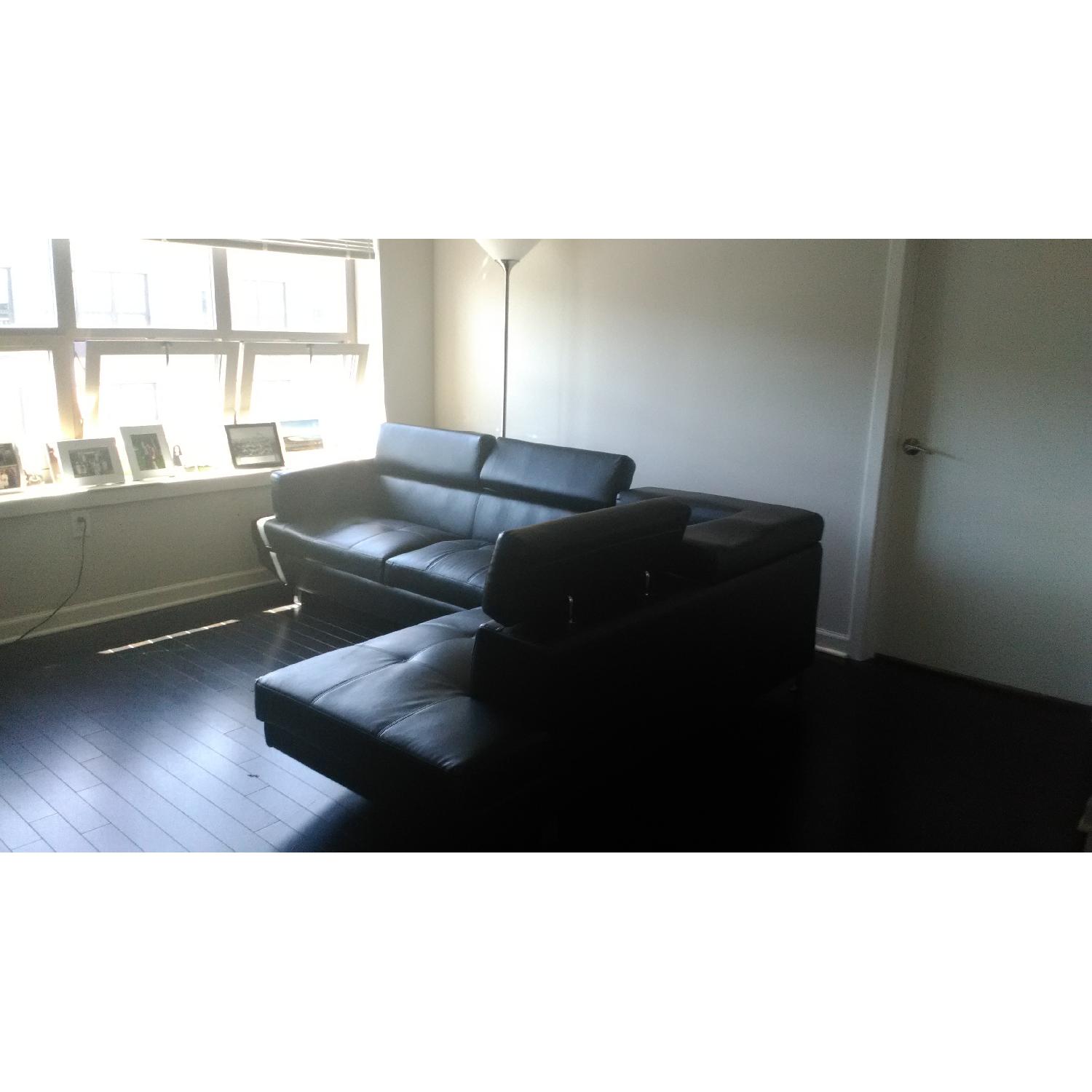 Black Leather Corner Sectional Sofa - image-5