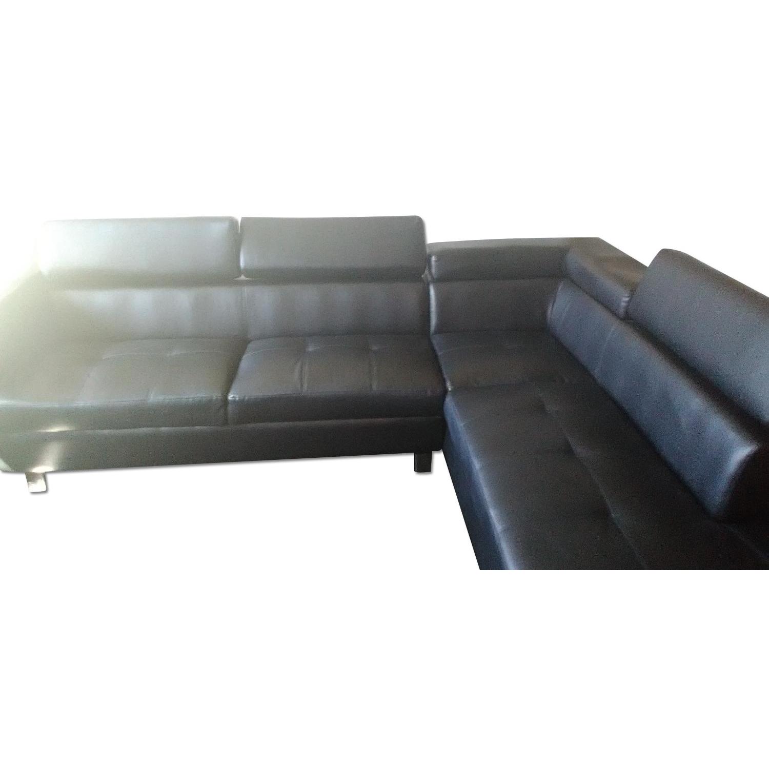 Black Leather Corner Sectional Sofa - image-0