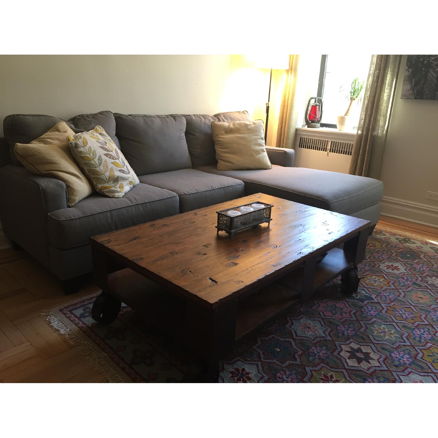 Raymour & Flanigan Distressed Wood & Iron Coffee Table - image-3