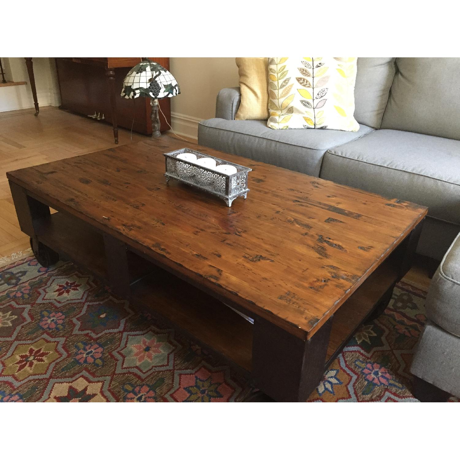 Raymour & Flanigan Distressed Wood & Iron Coffee Table - image-5