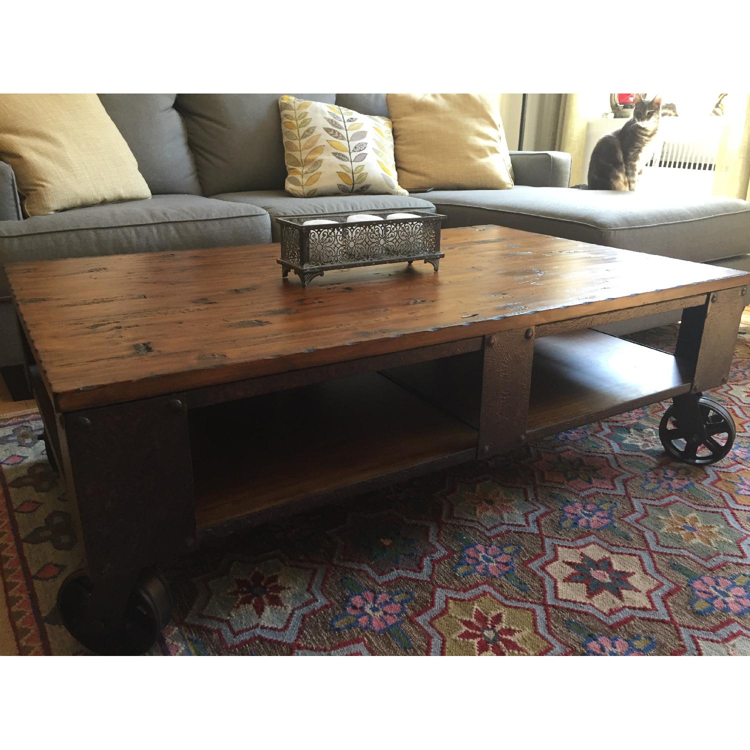 Raymour & Flanigan Distressed Wood & Iron Coffee Table - image-6