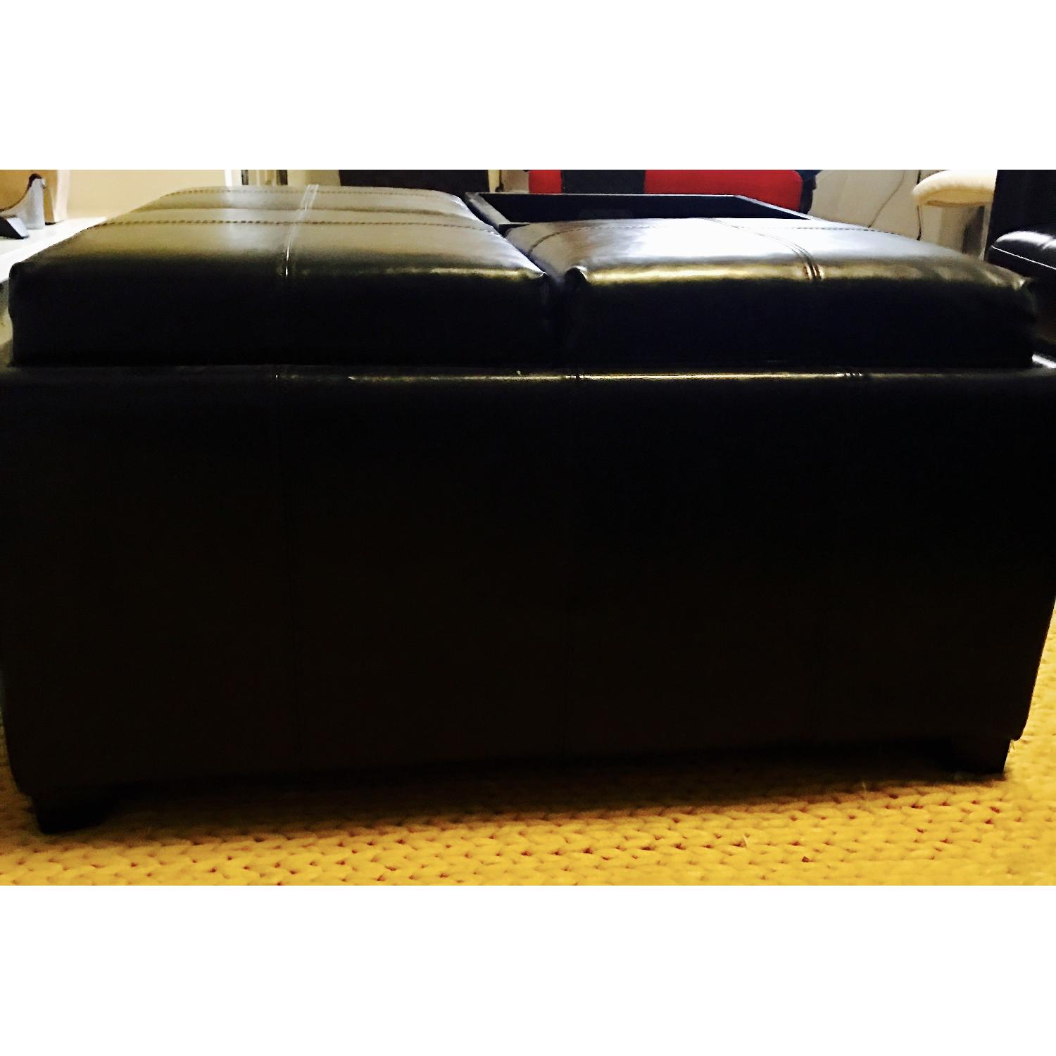 Large Black Leather Ottoman w/ Storage & Dining Trays - image-2