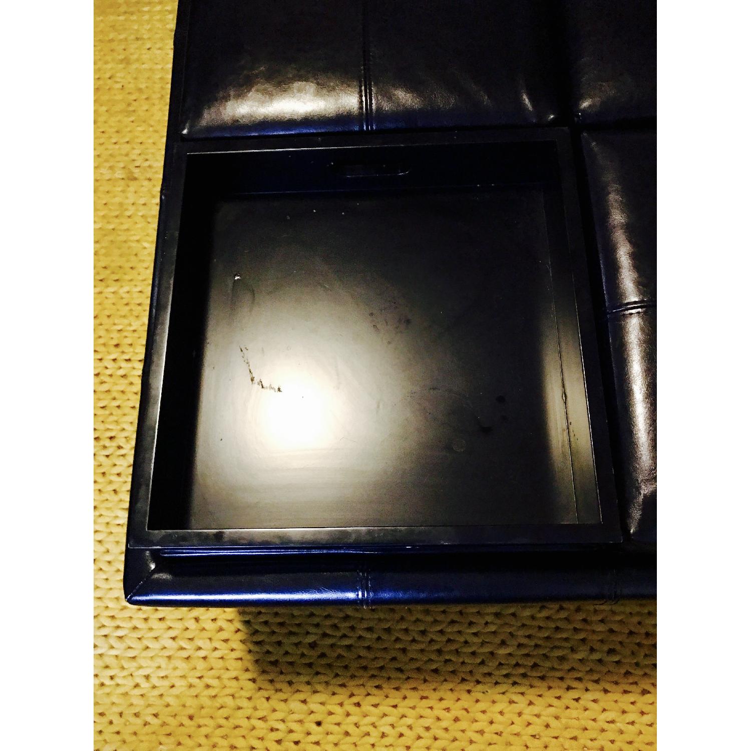 Large Black Leather Ottoman w/ Storage & Dining Trays - image-3