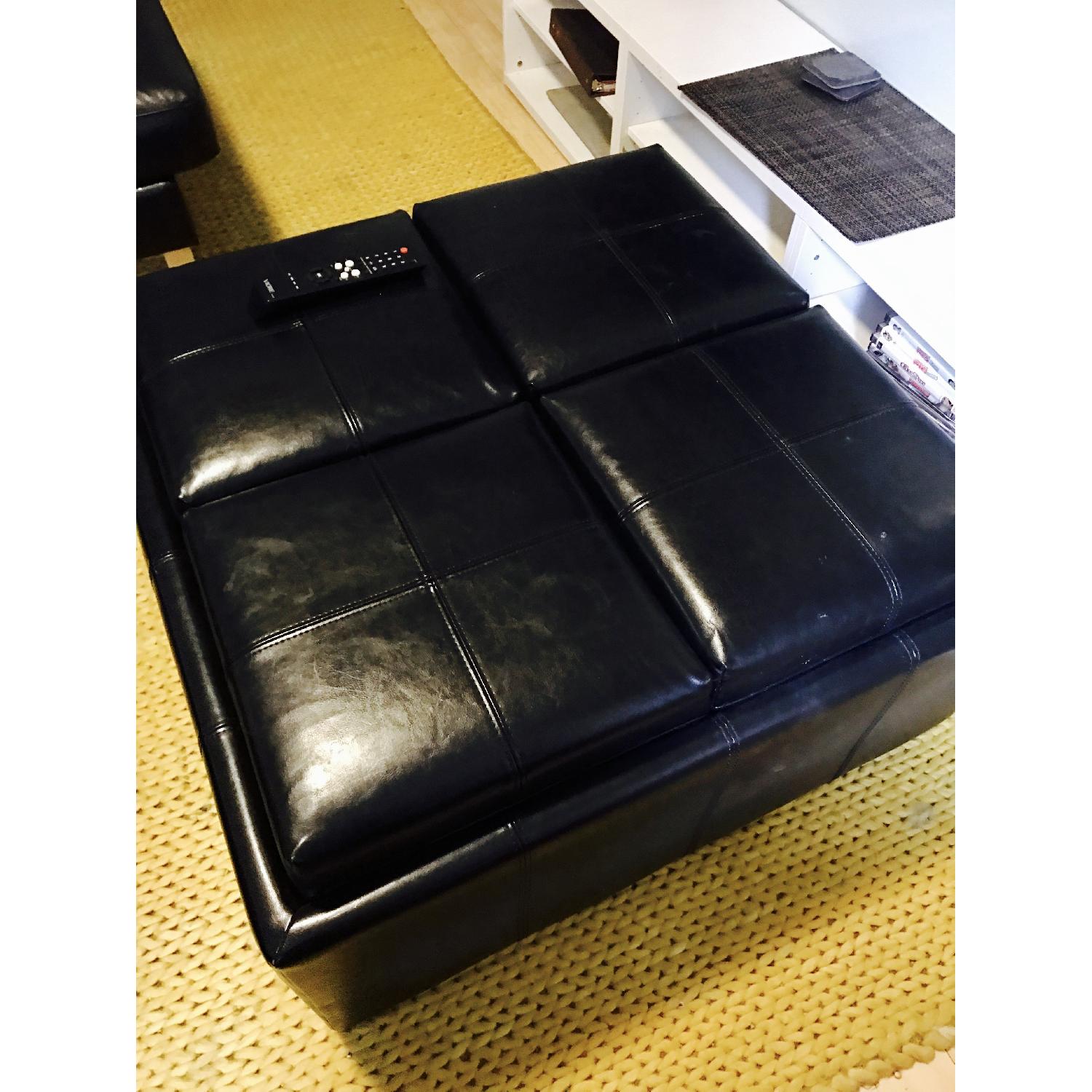 Large Black Leather Ottoman w/ Storage & Dining Trays AptDeco