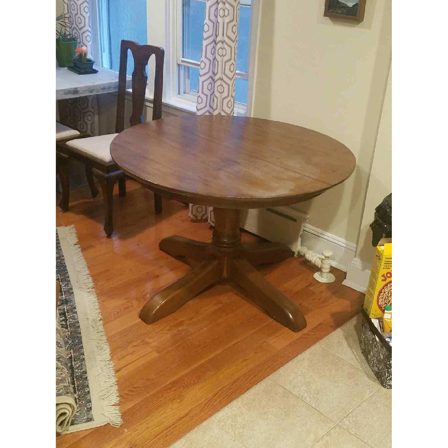 Solid Wood Pedestal Dining Table w/ 4 Solid Wood Chairs - AptDeco