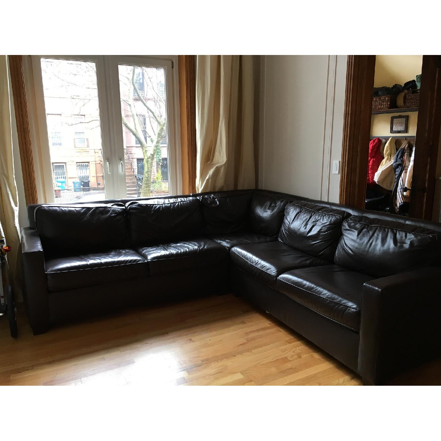 West Elm Brown Leather Sectional - image-1