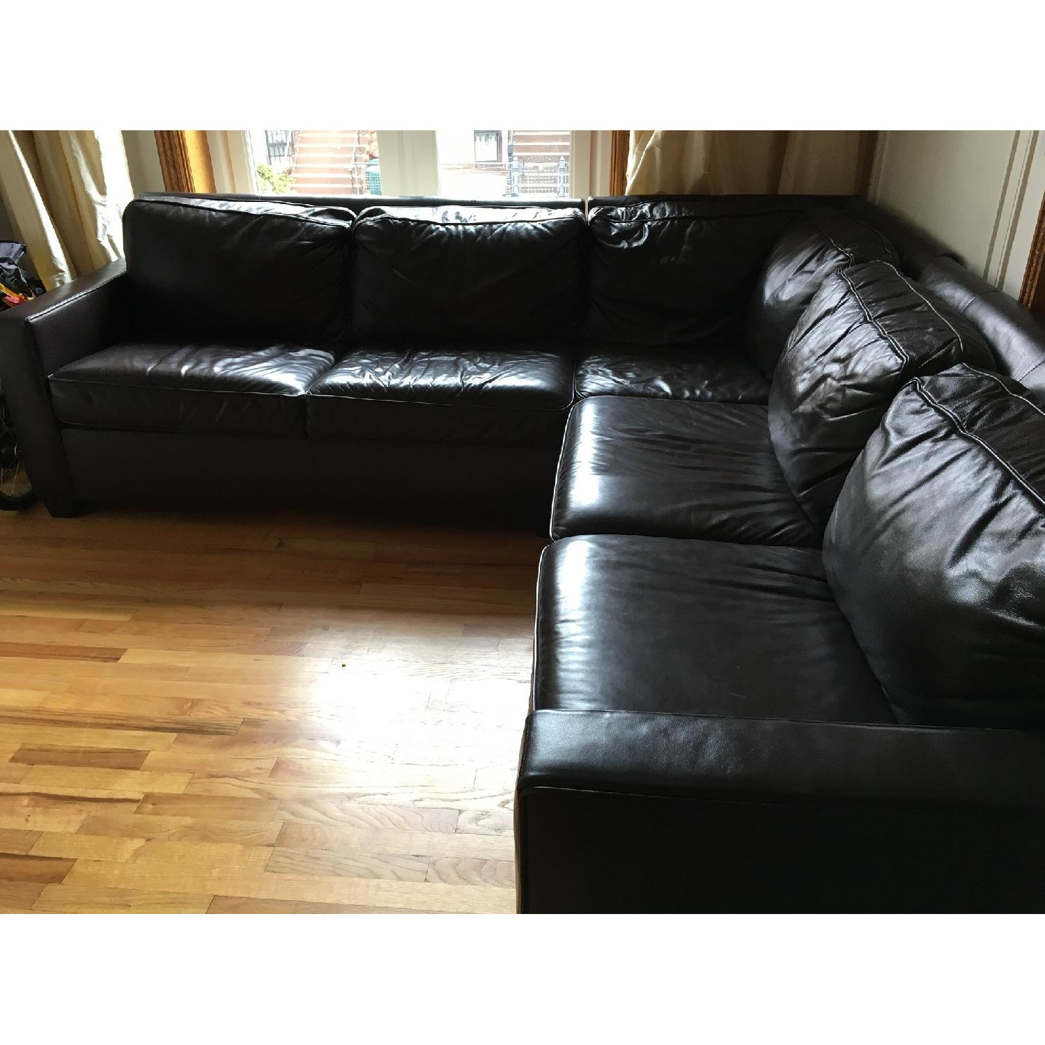 West Elm Brown Leather Sectional - image-2