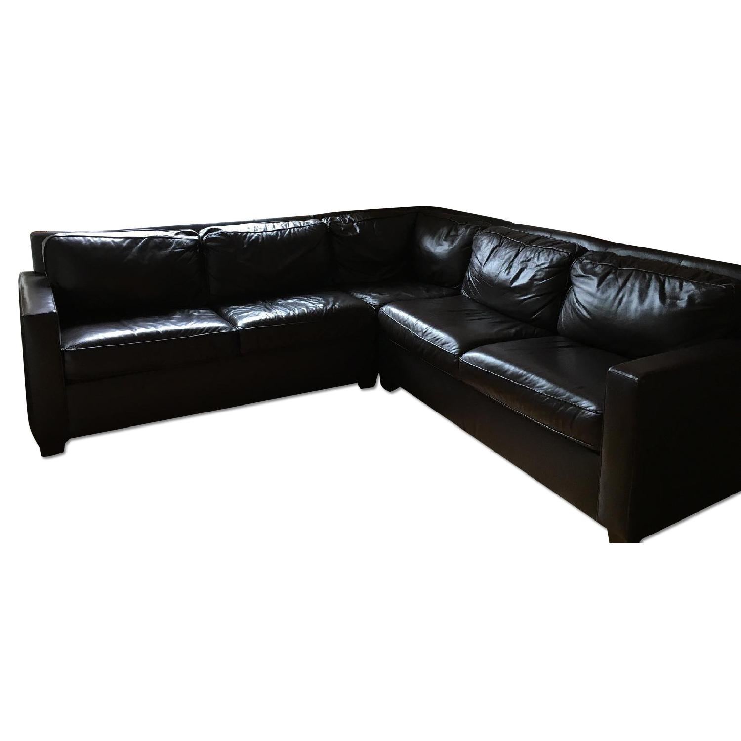 West Elm Brown Leather Sectional - image-0