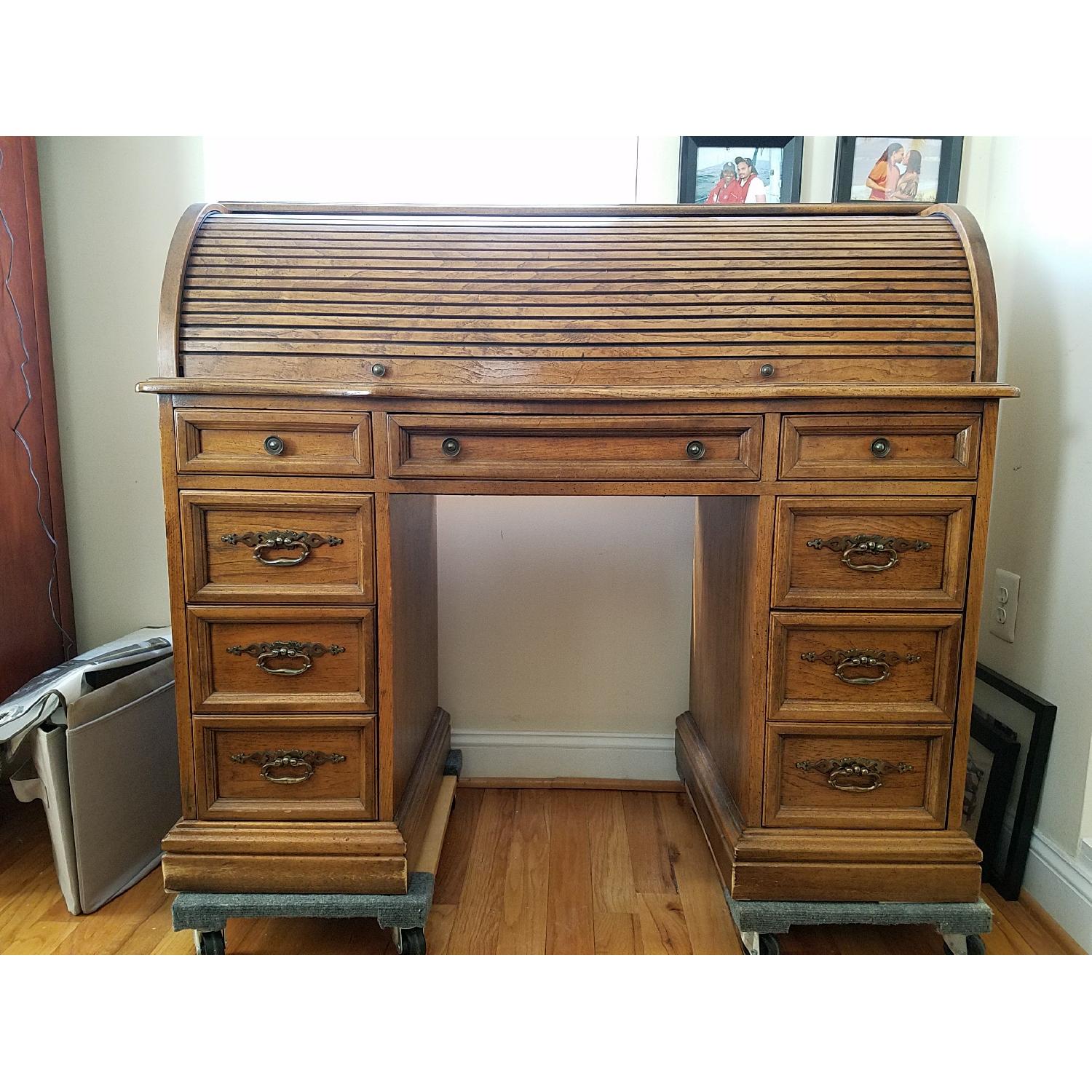 Oak Roll Top Desk - image-1