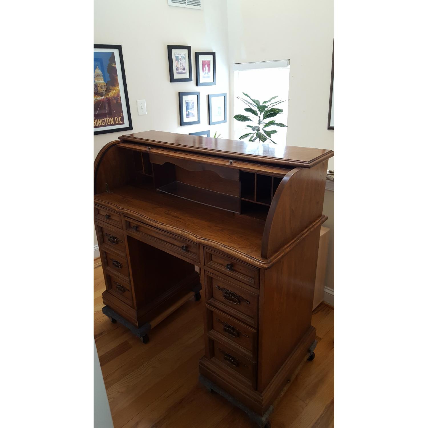 Oak Roll Top Desk - image-2