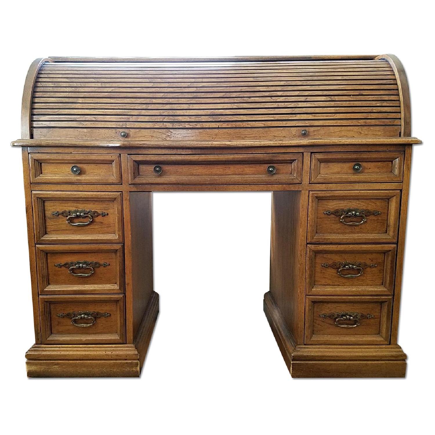 Oak Roll Top Desk - image-0