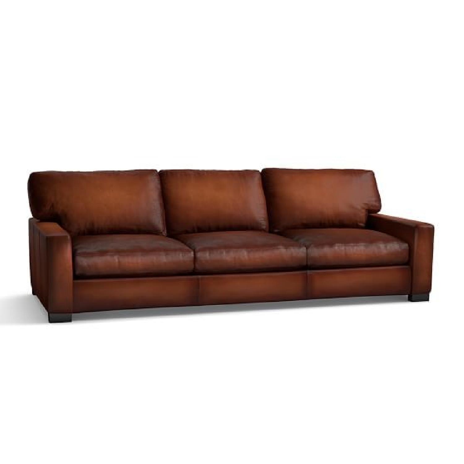 Pottery Barn Turner Square Arm Leather Sofa In Burnished Saddle - image-1