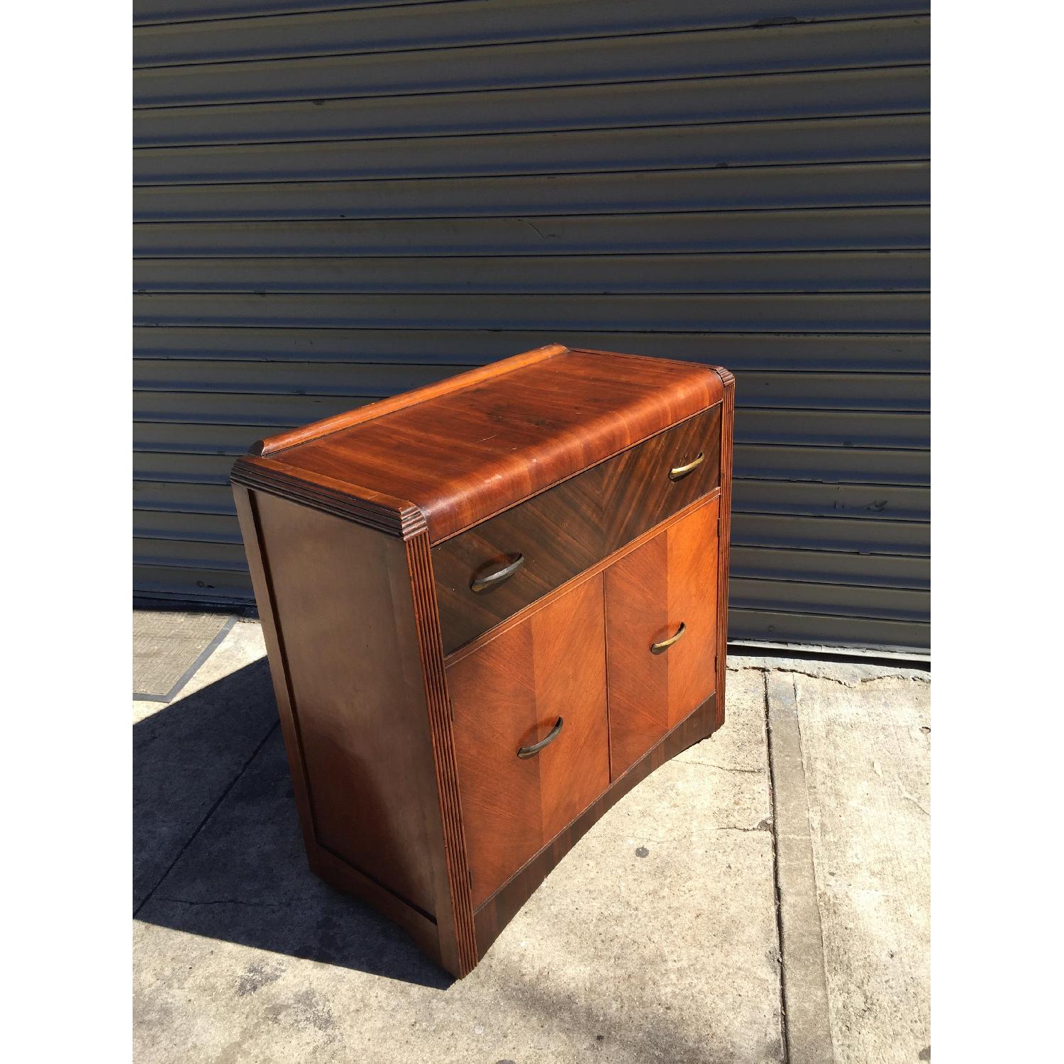 1920's Art Deco Waterfall Cabinet w/ Drawer & Shelves - image-3