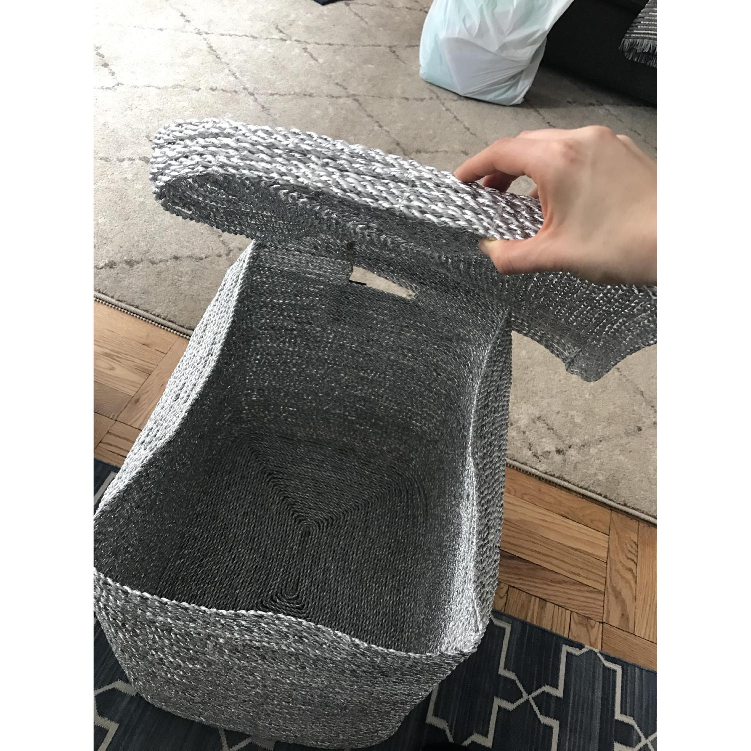 West Elm Metallic Woven Oversized Baskets w/ Silver Plastic - image-1