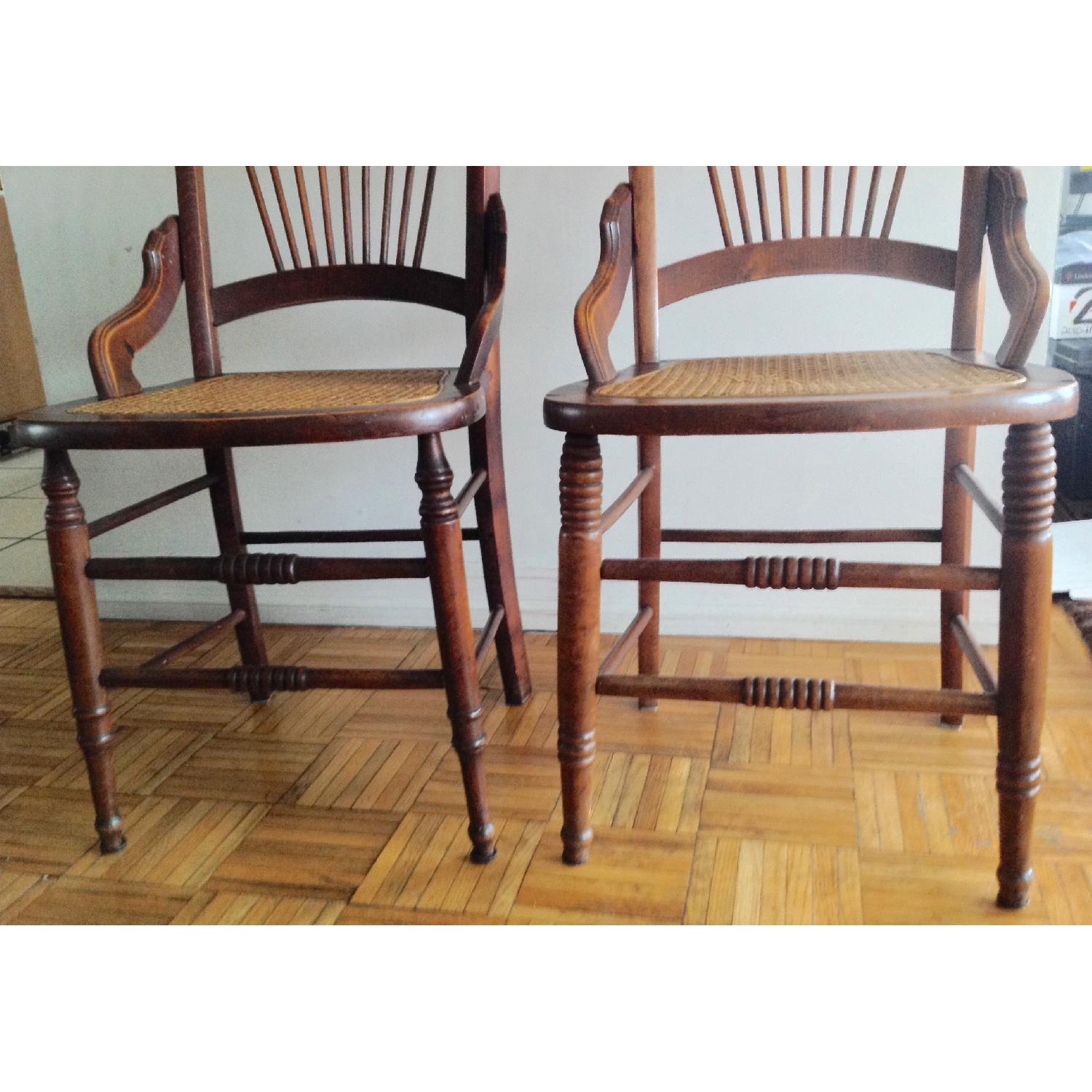 Antique Oak Wood Spindle-Back Chair w/ Newly Caned Seat - image-7