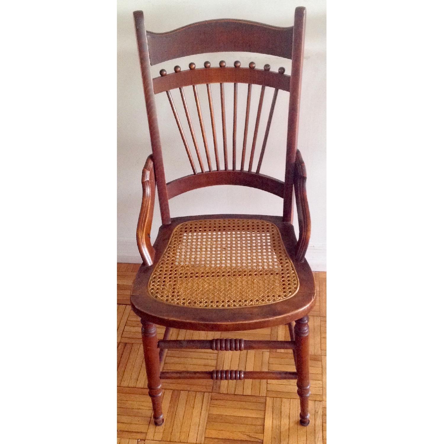 Antique Oak Wood Spindle-Back Chair w/ Newly Caned Seat - image-8