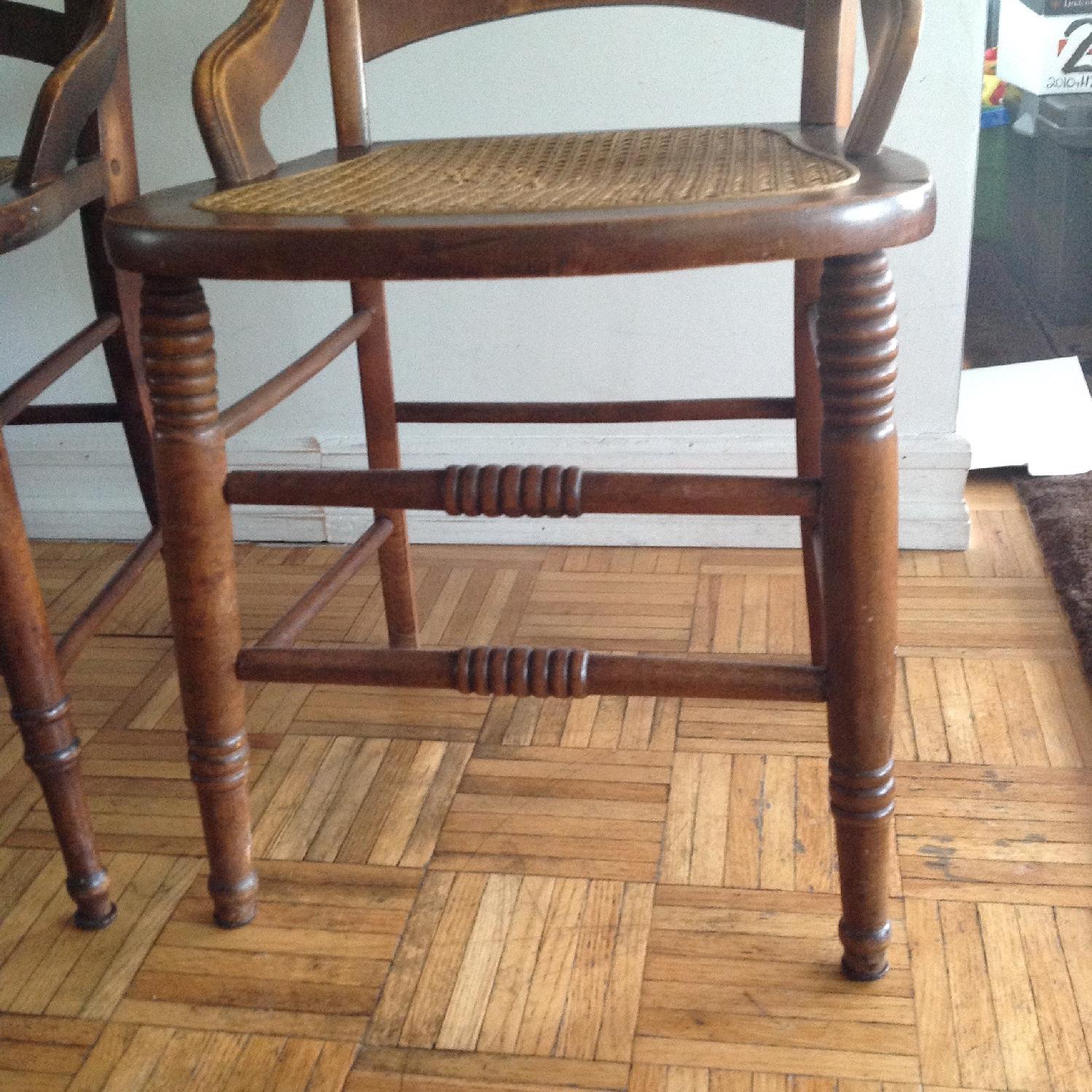 Antique Oak Wood Spindle-Back Chair w/ Newly Caned Seat - image-9