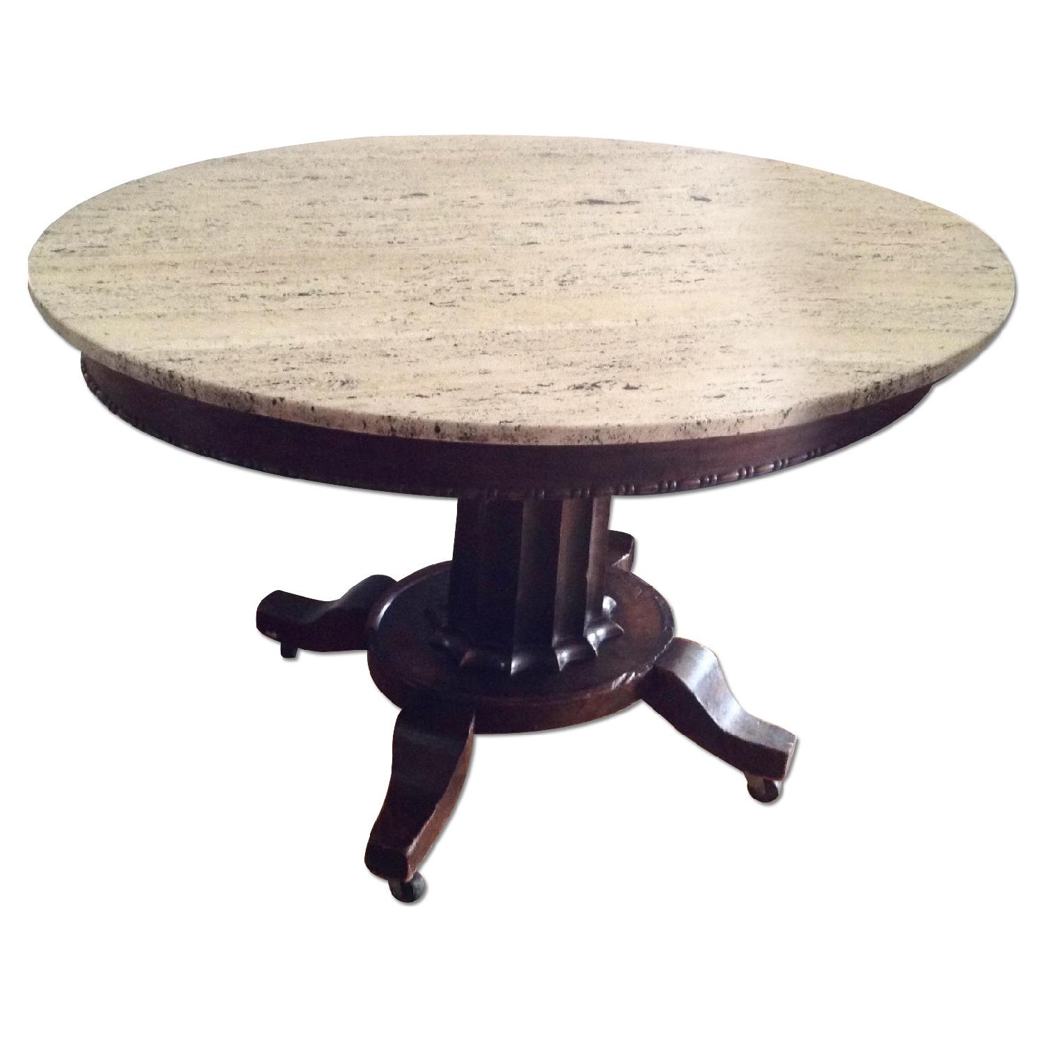 Antique Walnut Doric Columned Pedestal Dining Table on Wheels AptDeco