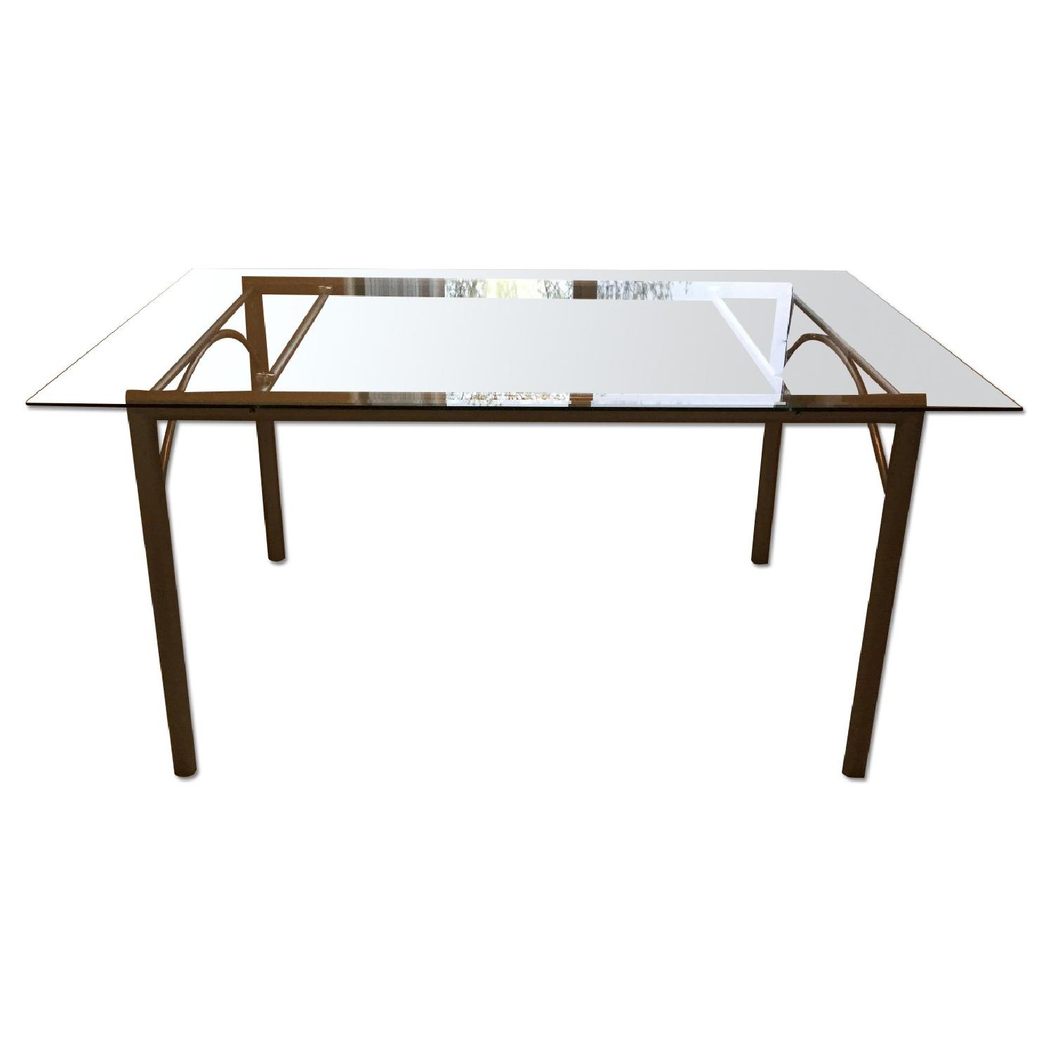 Coaster Rectangular Dining Table w/ Glass Top/Metal Legs in Silver Finish AptDeco