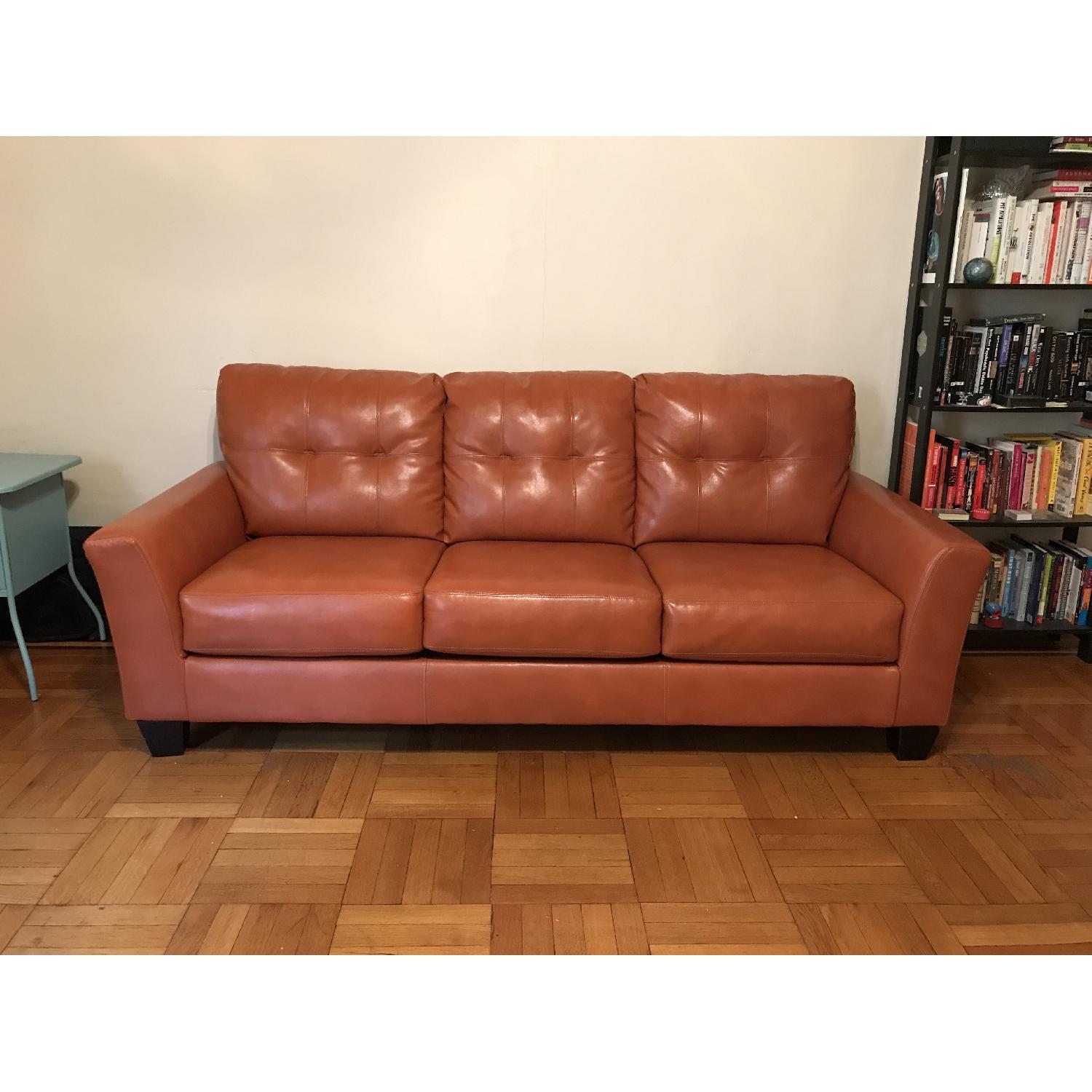 Burnt Orange Leather Couch - image-1