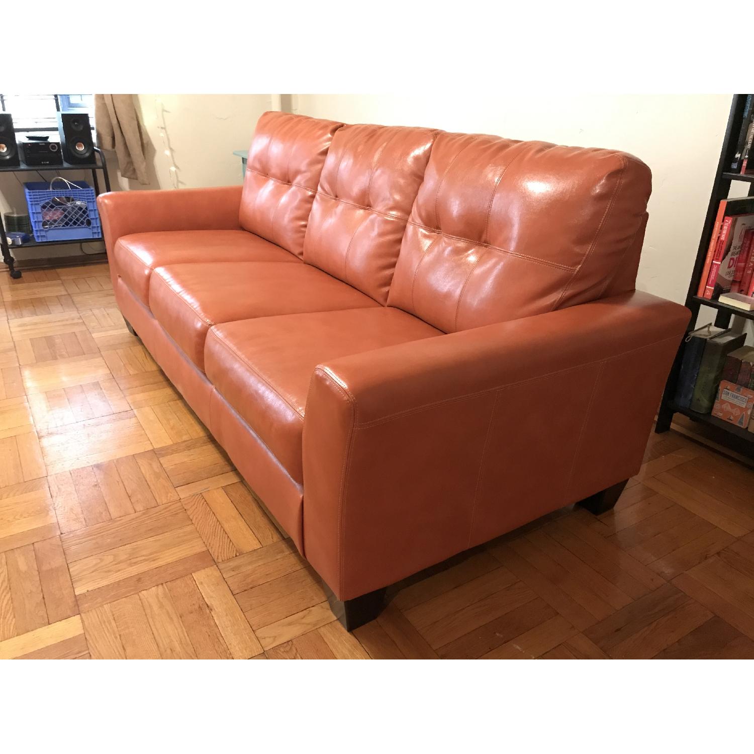 Burnt Orange Leather Couch - image-3