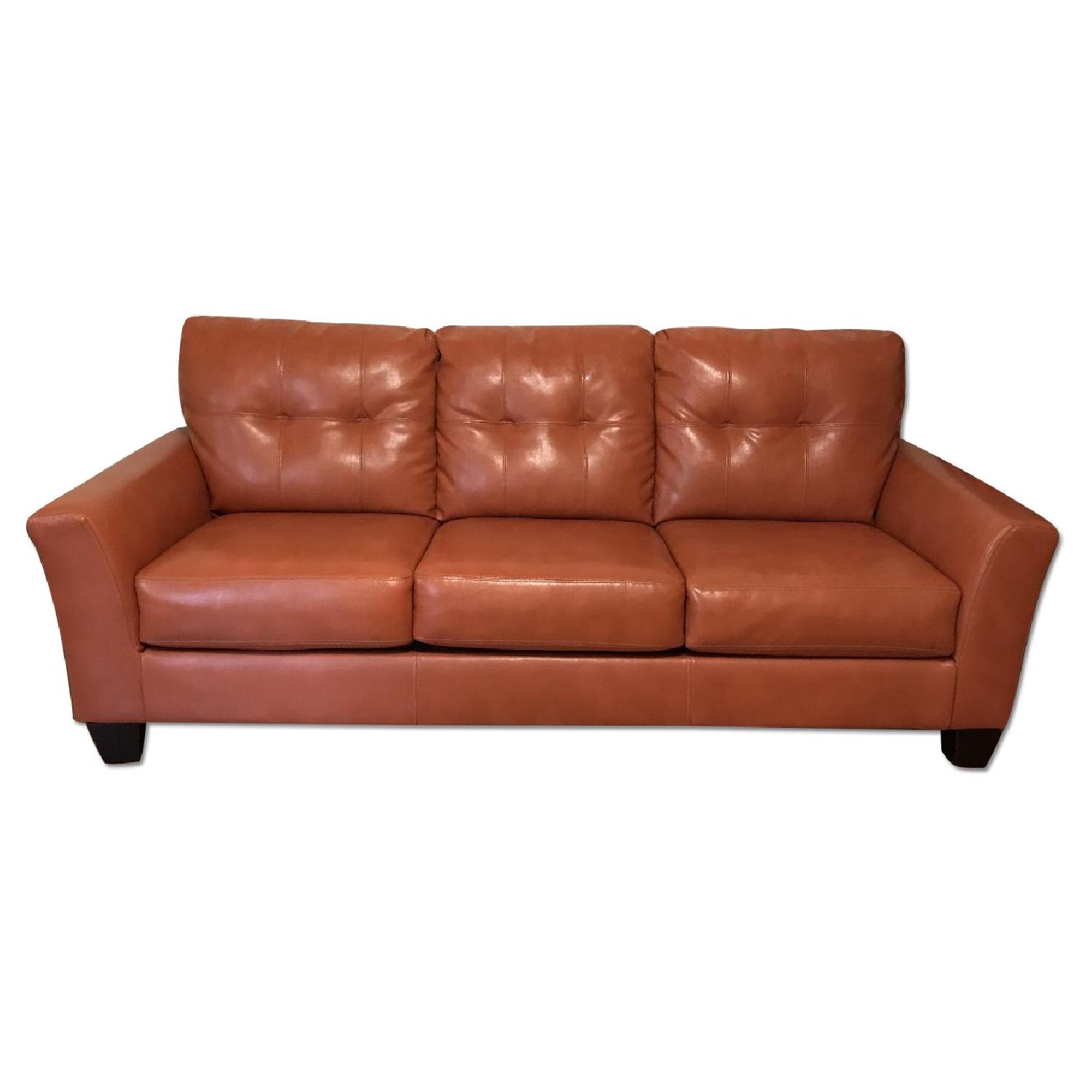 Burnt Orange Leather Couch - image-0