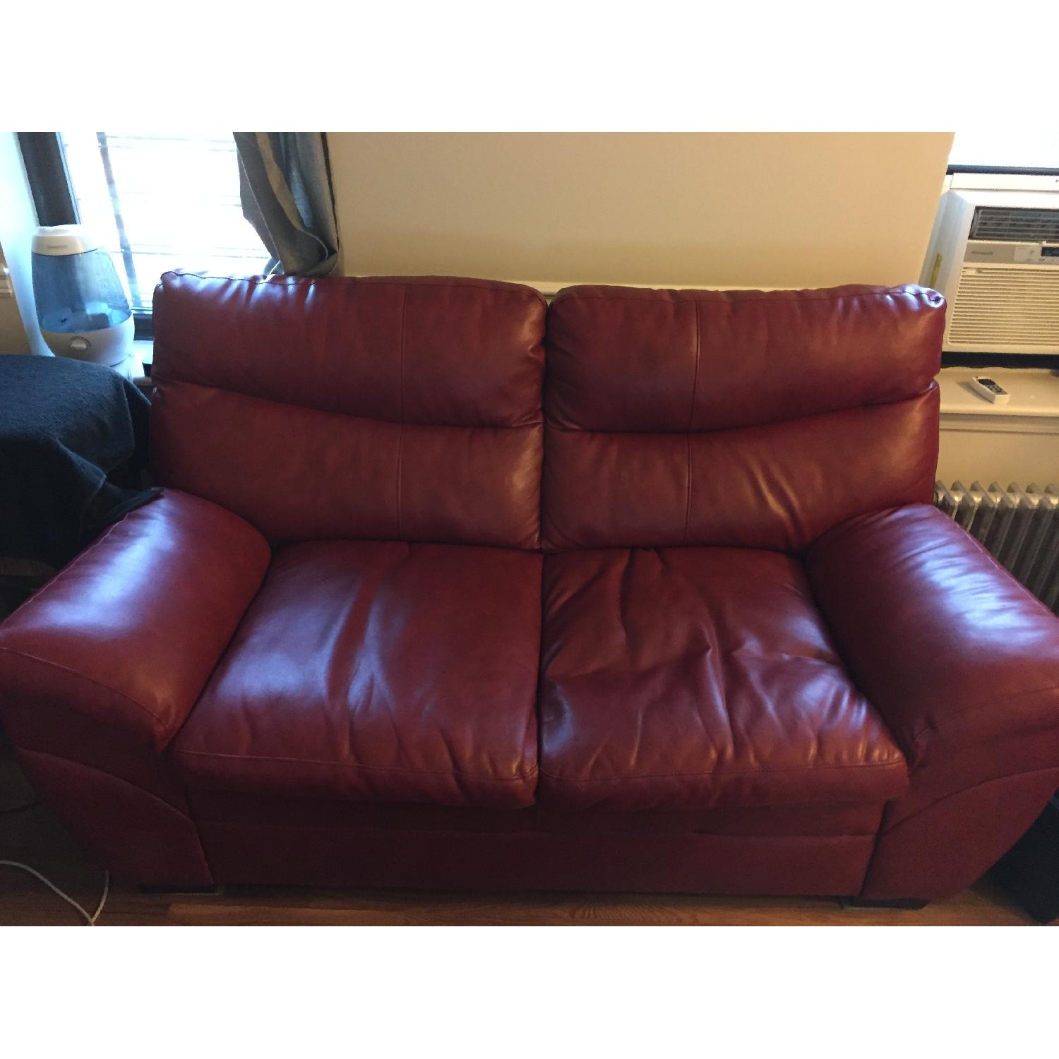 Red Faux Leather 3 Seater Sofa + 2 Seater Sofa - image-1