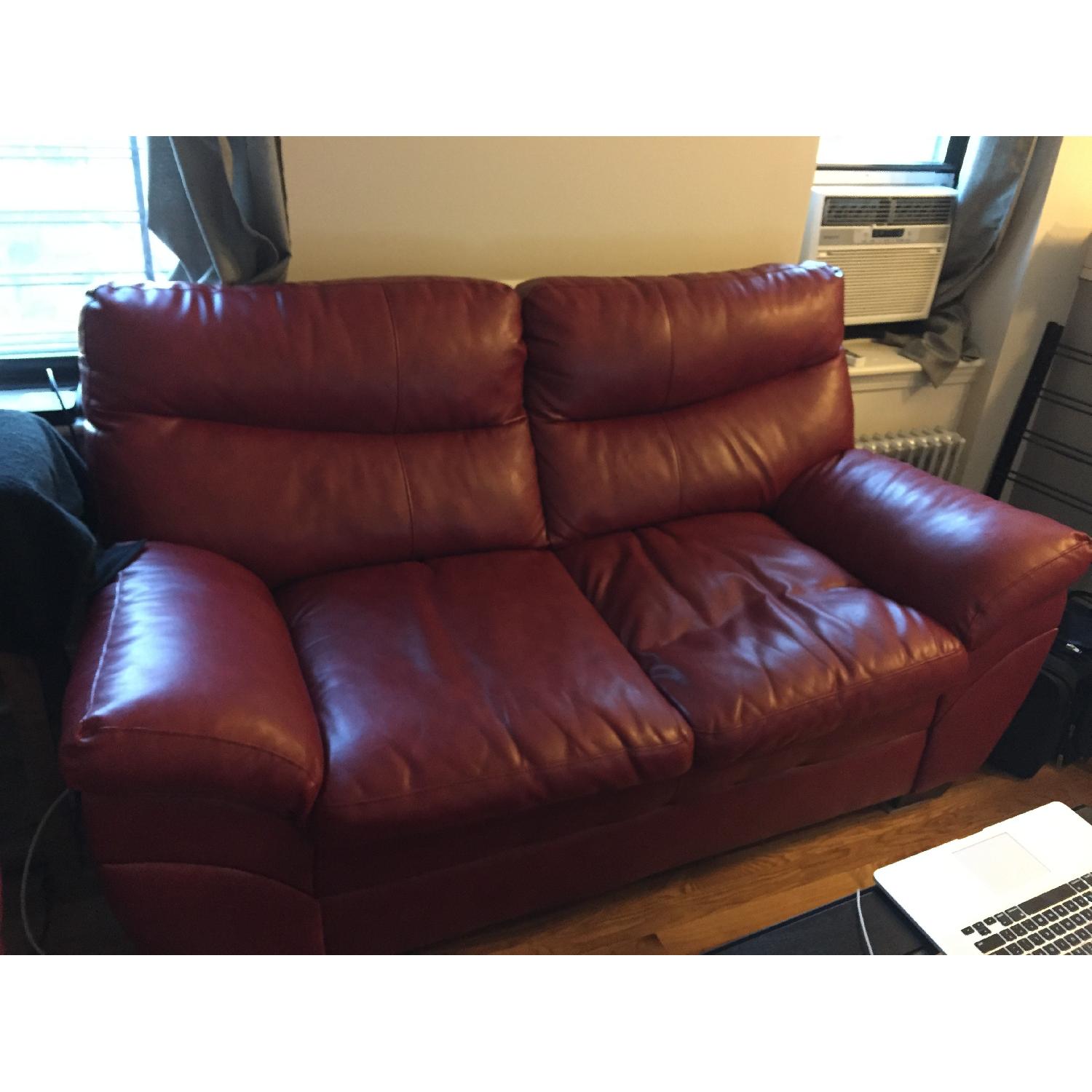 Red Faux Leather 3 Seater Sofa + 2 Seater Sofa - image-2