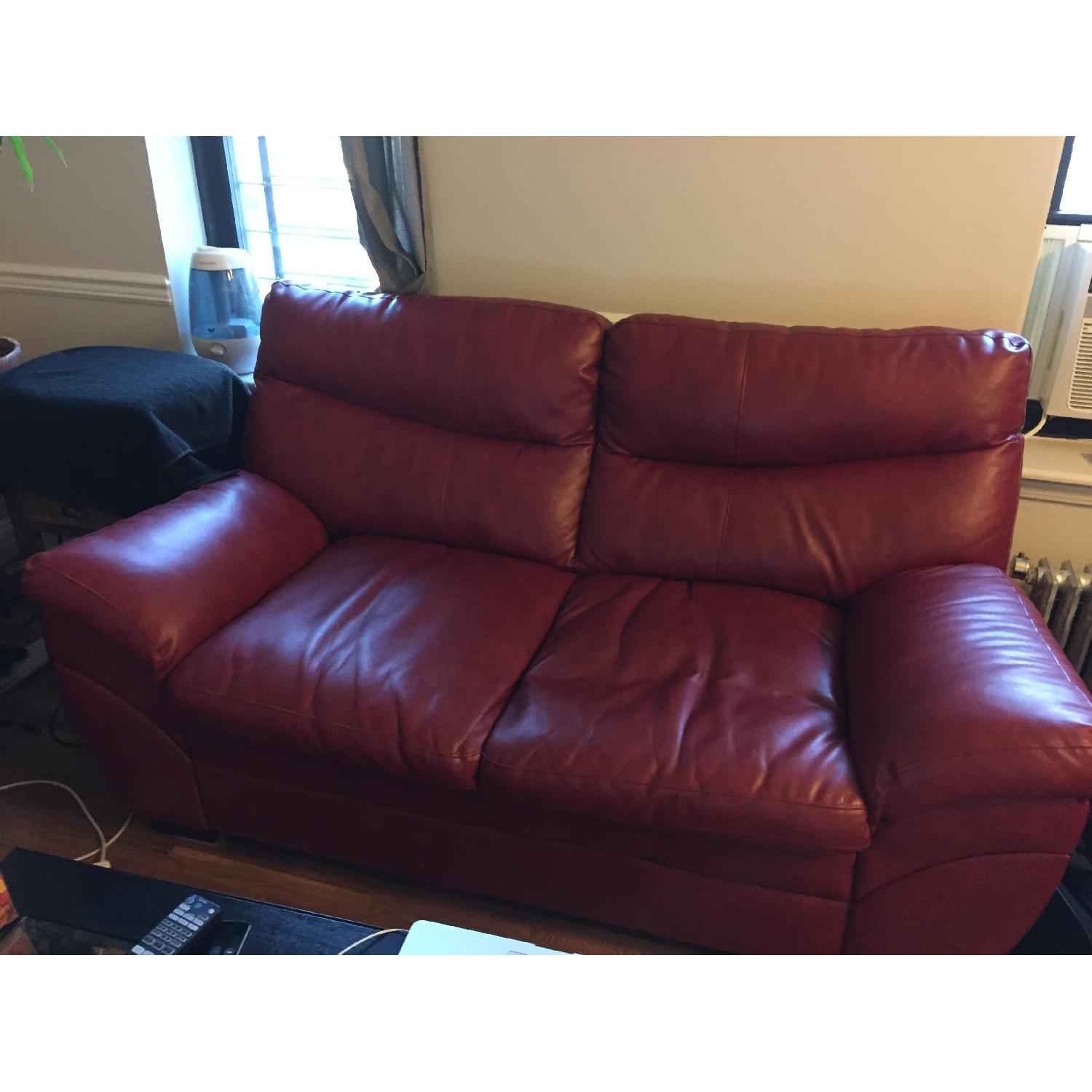 Red Faux Leather 3 Seater Sofa + 2 Seater Sofa - image-3