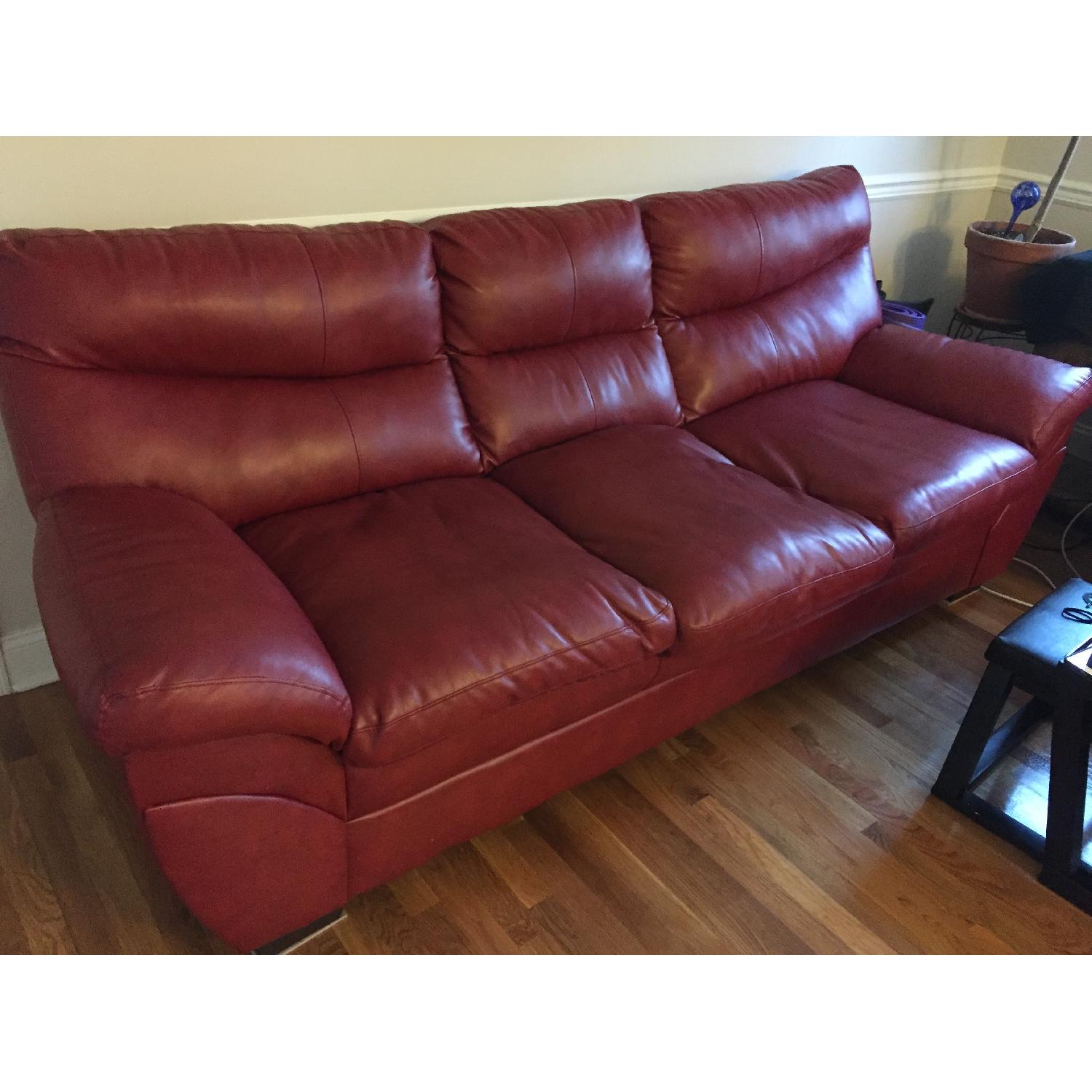 Red Faux Leather 3 Seater Sofa + 2 Seater Sofa - image-5