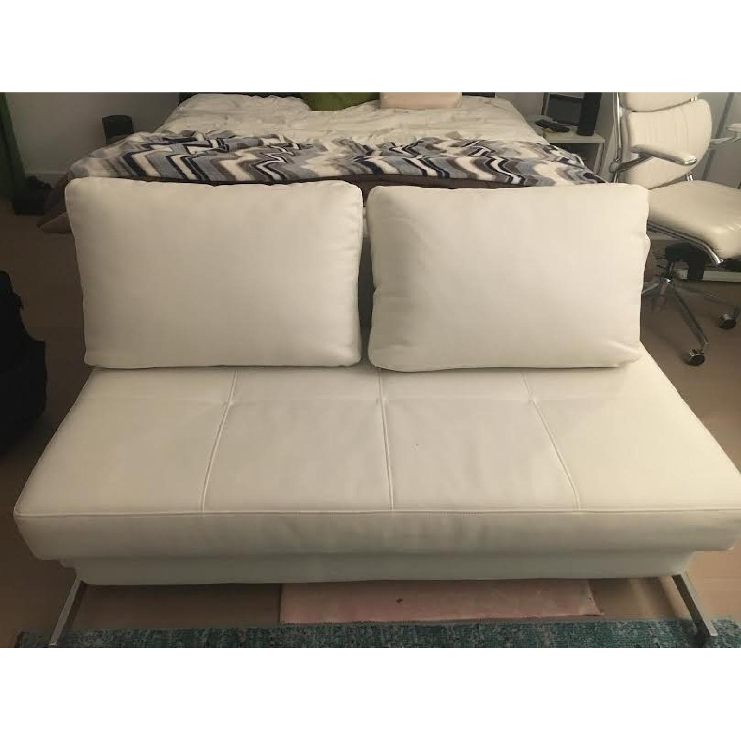 Modern White Leather Sleeper Sofa - image-4