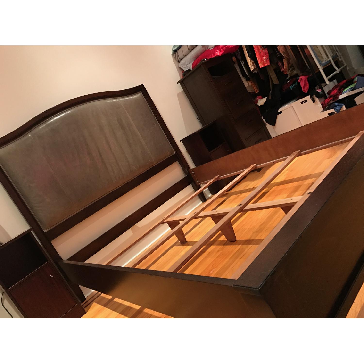 Ethan Allen Charlton Solid Wood Queen Bed w/ Gray Leather Headboard - image-3