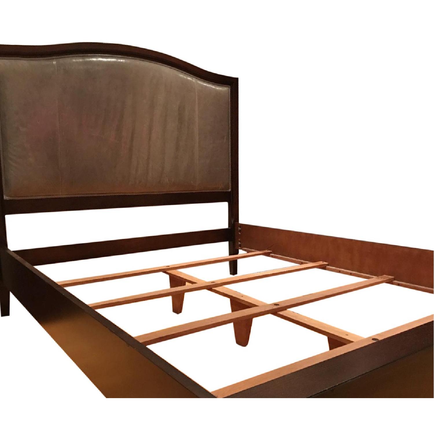 Ethan Allen Charlton Solid Wood Queen Bed w/ Gray Leather Headboard - image-0