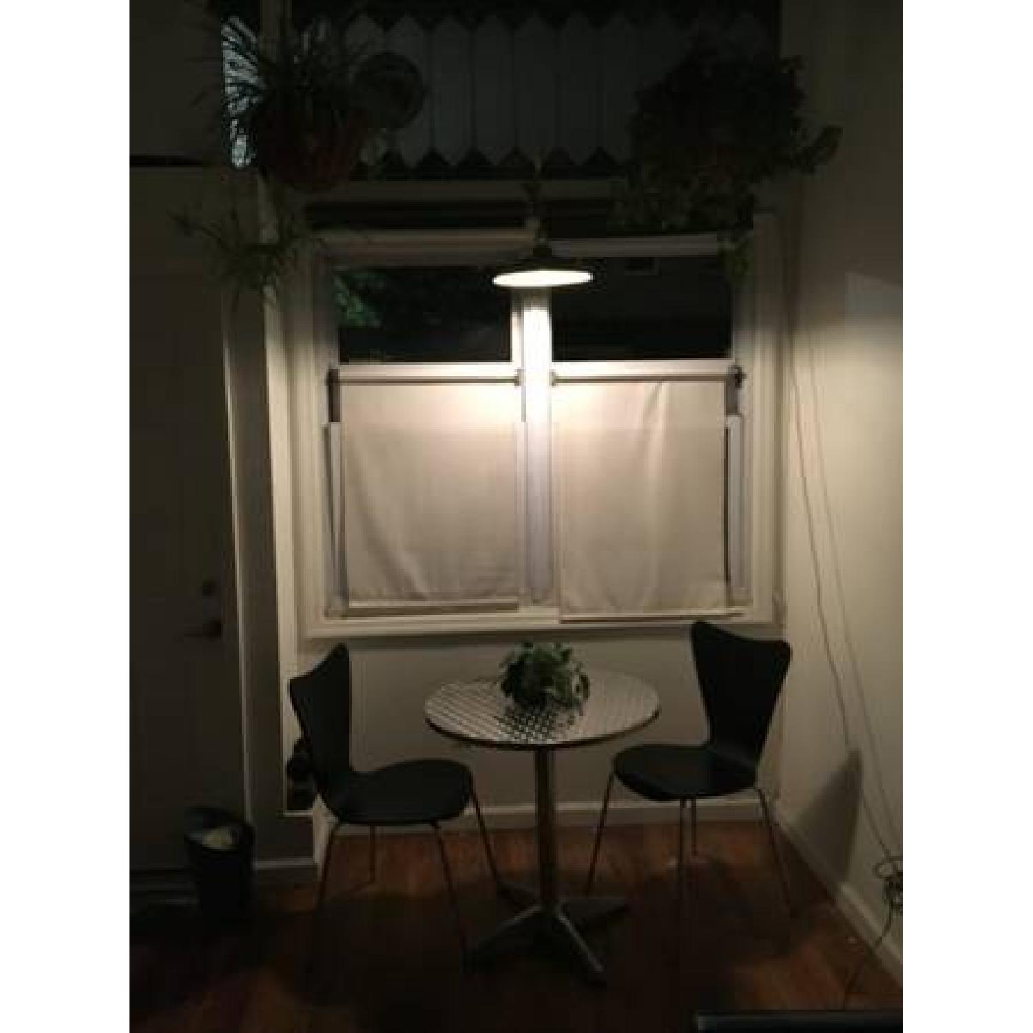 Stainless Steel Round Cafe Table w/ 4 Black Mid Century Modern Chairs - image-2