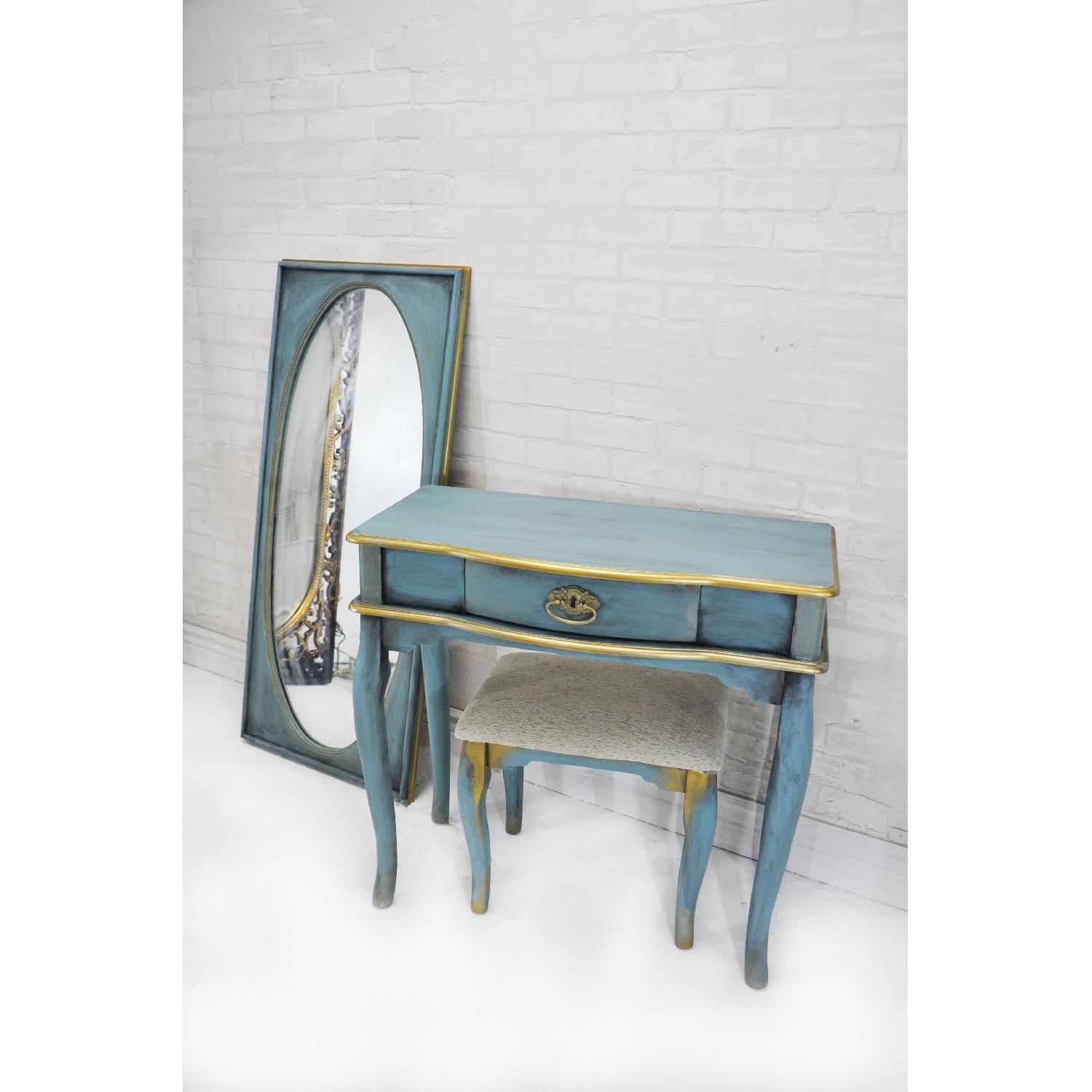 Teal & Gold Antiqued Make Up Vanity - image-3