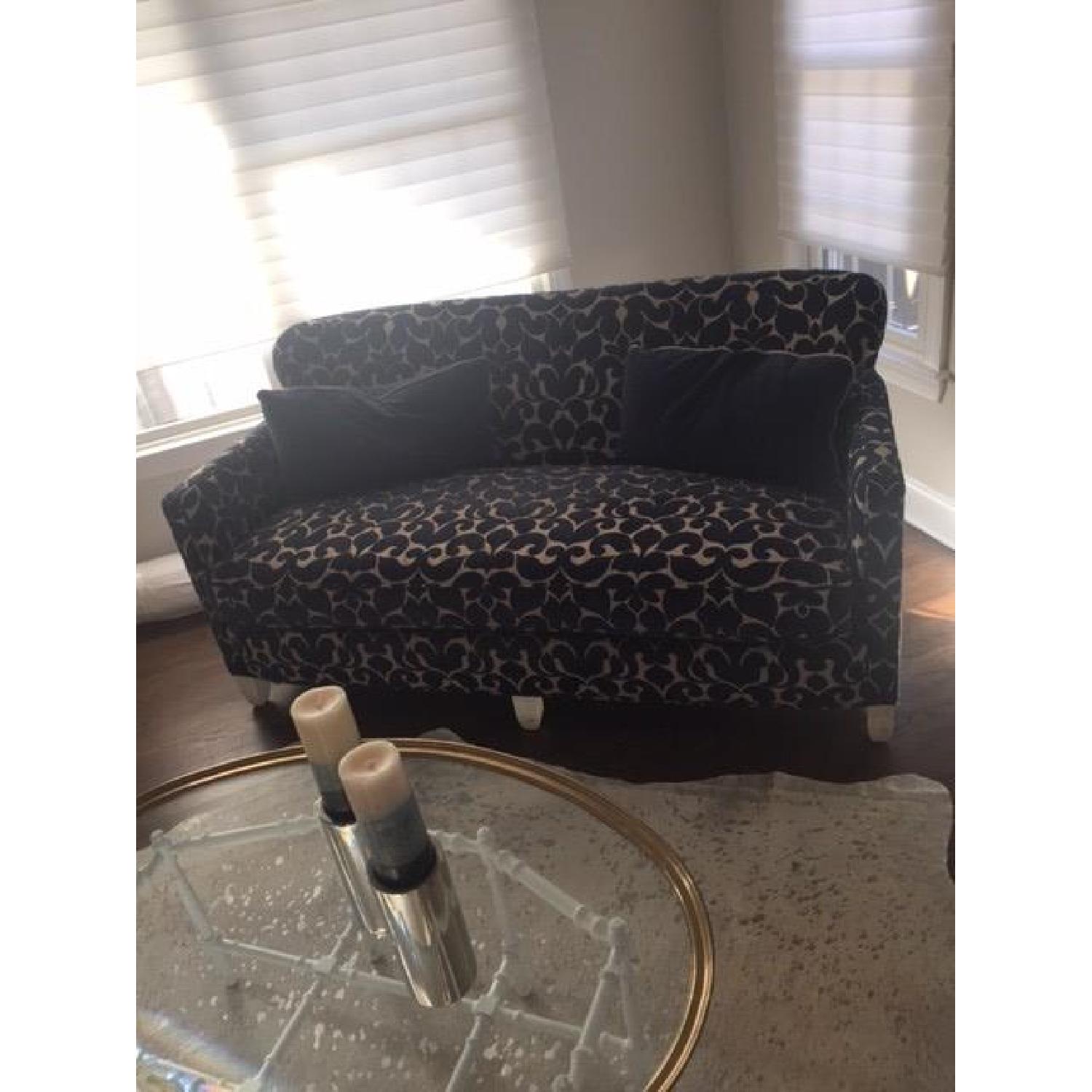 Custom Navy Damask Velvet Settee/Loveseat - image-1