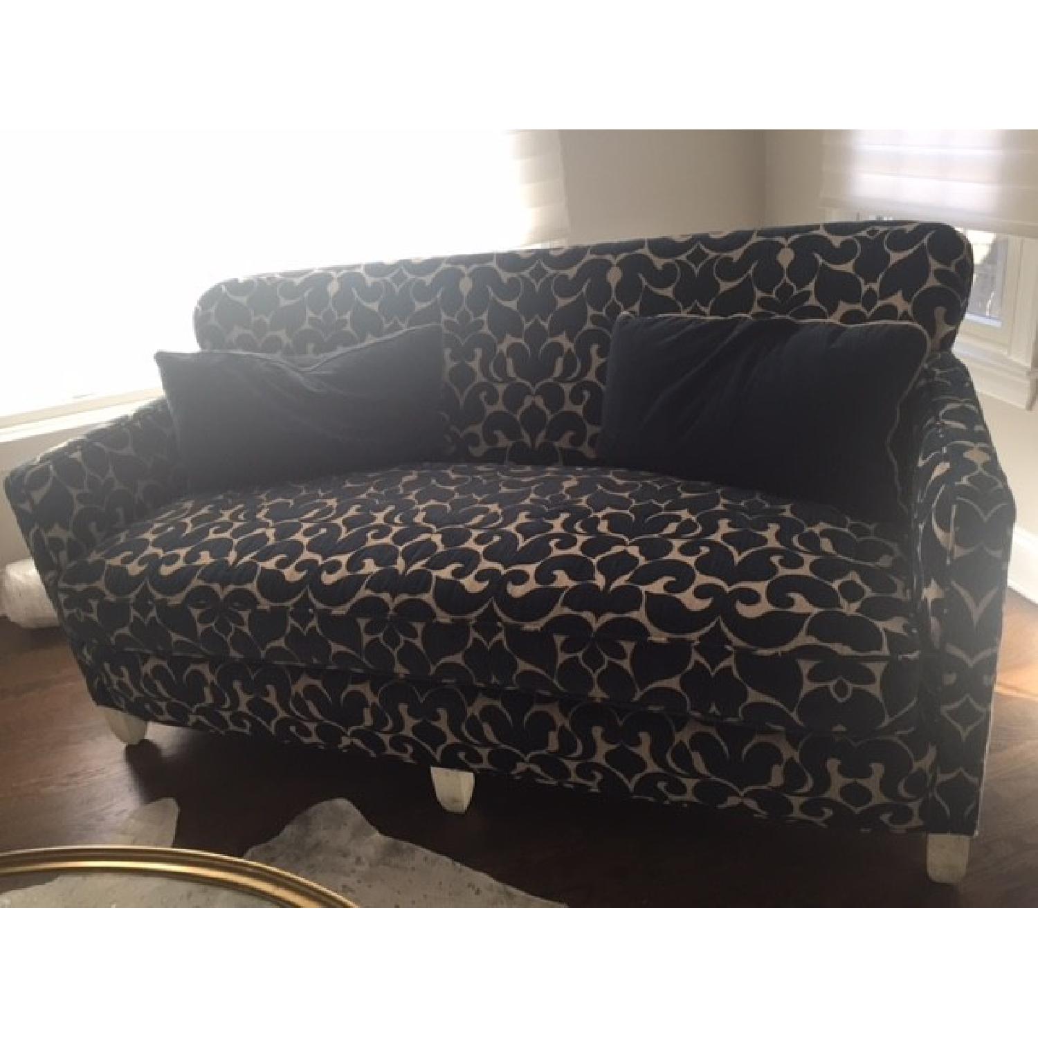 Custom Navy Damask Velvet Settee/Loveseat - image-2