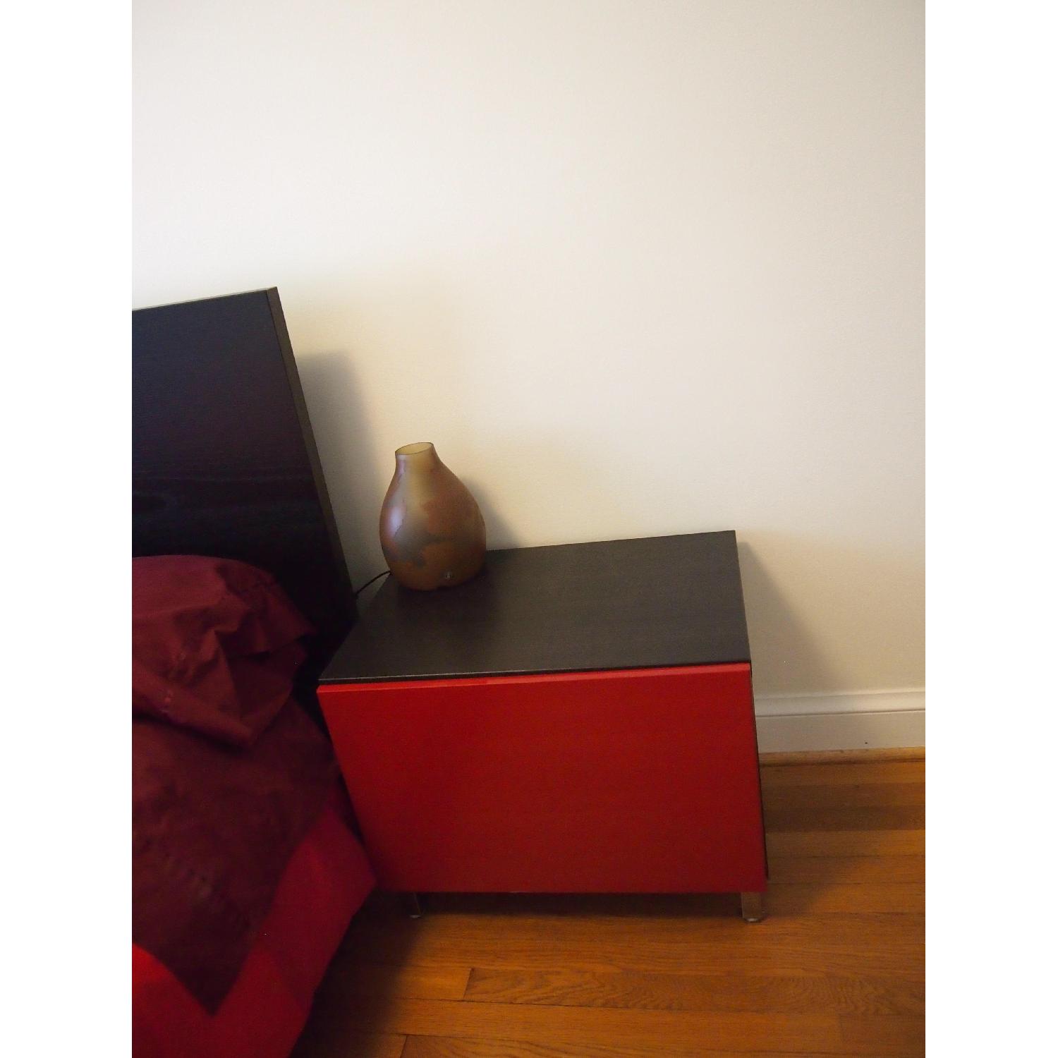 Ikea Besta Units/Side Tables w/ Shelves & Lacquer Red Doors AptDeco