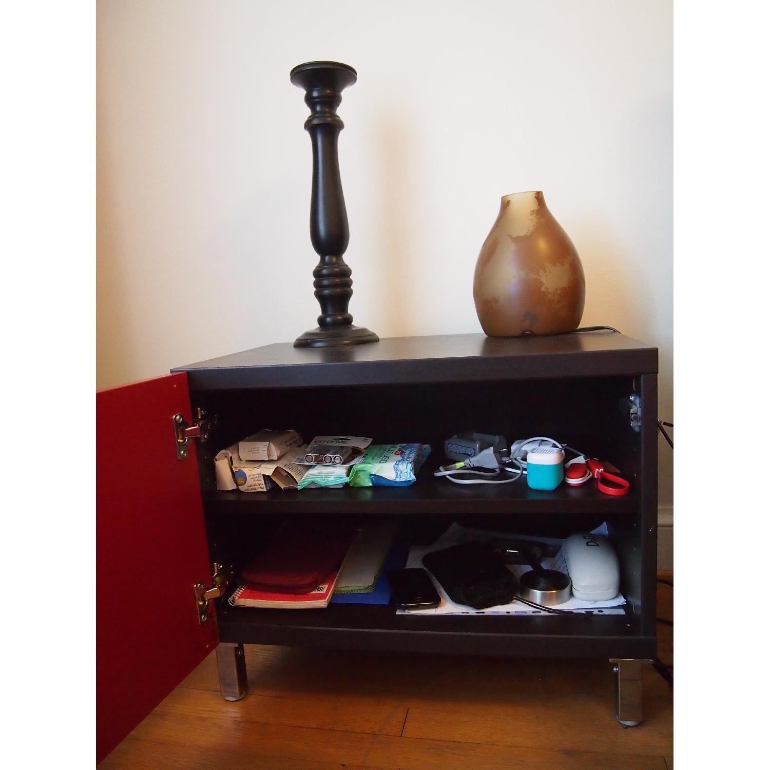 Ikea Besta Units/Side Tables w/ Shelves & Lacquer Red Doors AptDeco