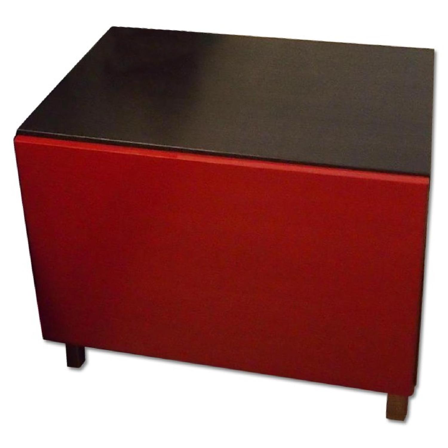 Ikea Besta Units/Side Tables w/ Shelves & Lacquer Red Doors AptDeco