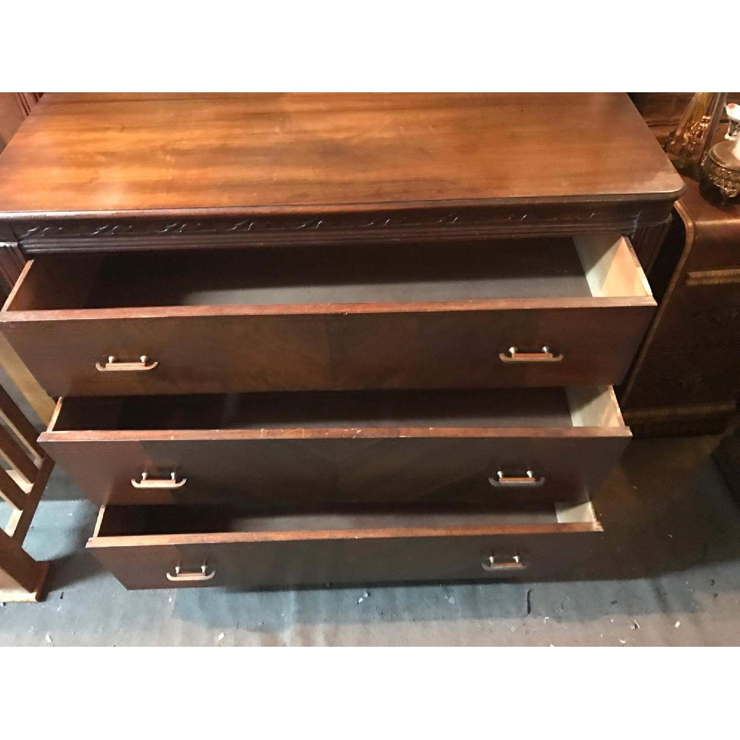 Antique 1930s Mahogany Dresser on Wheels w/ Original Handles & Mirror - image-4