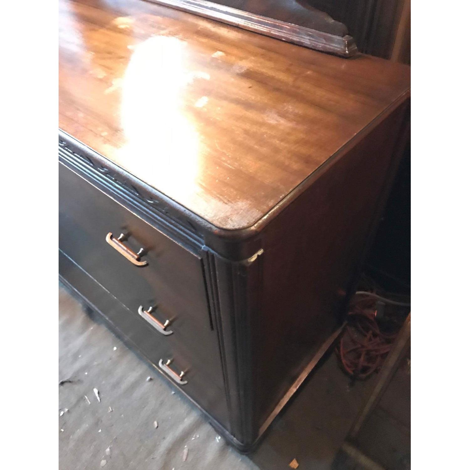 Antique 1930s Mahogany Dresser on Wheels w/ Original Handles & Mirror - image-7