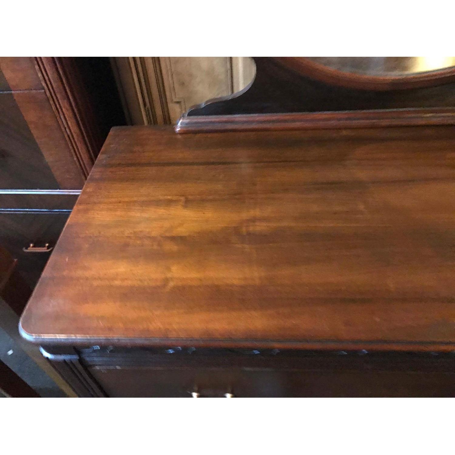 Antique 1930s Mahogany Dresser on Wheels w/ Original Handles & Mirror - image-24