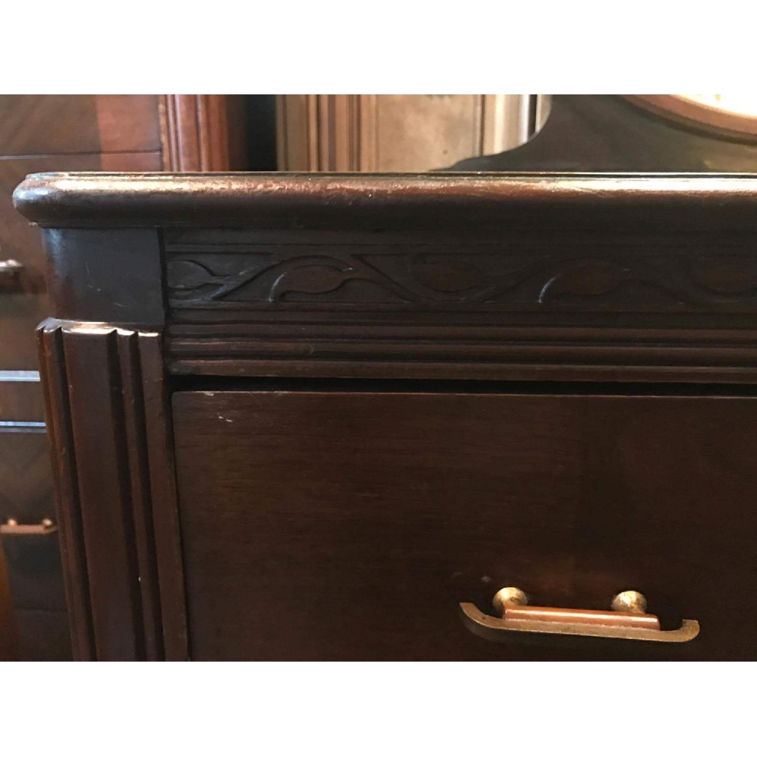 Antique 1930s Mahogany Dresser on Wheels w/ Original Handles & Mirror - image-27