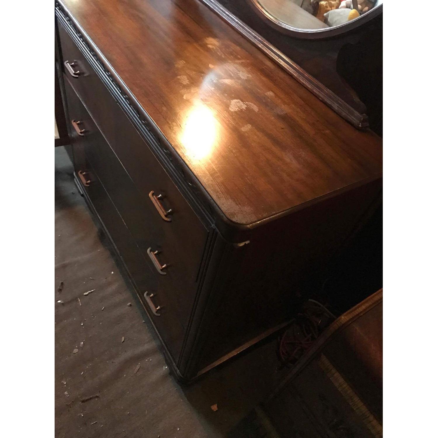 Antique 1930s Mahogany Dresser on Wheels w/ Original Handles & Mirror - image-30