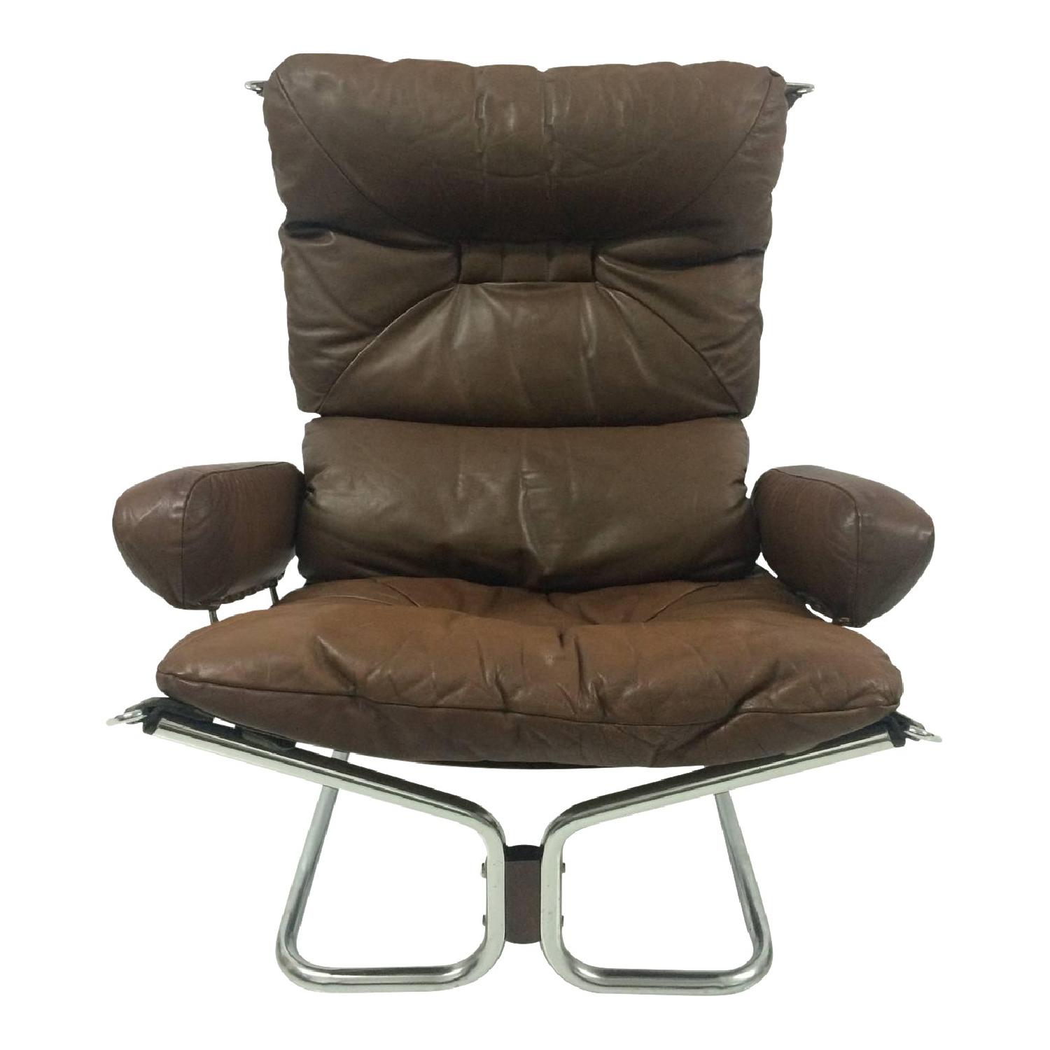 Westnofa 1969 Ingmar Relling Leather & Chrome Lounge Chair - image-1